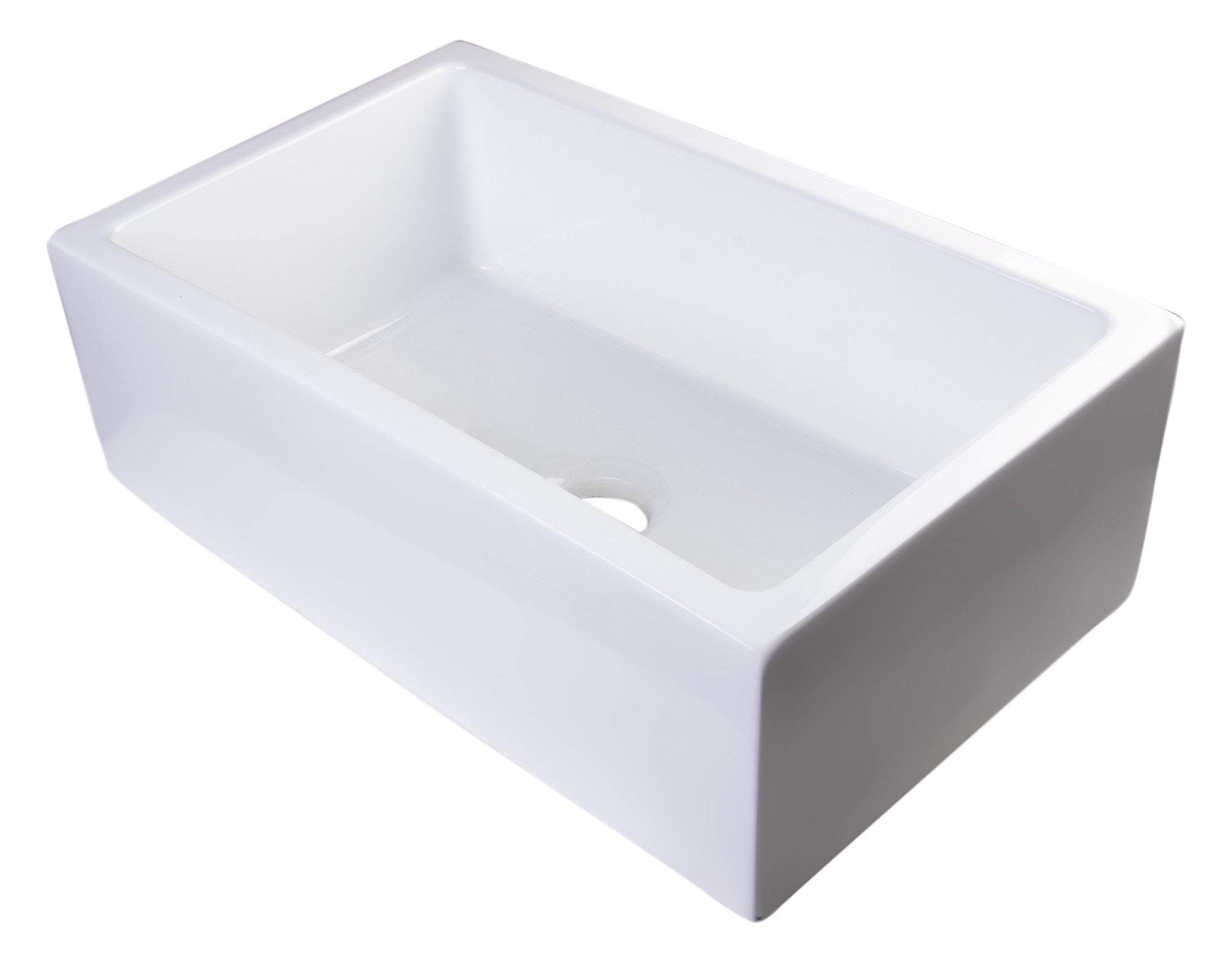 30" White Smooth Apron Solid Thick Wall Fireclay Single Bowl Farm Sink