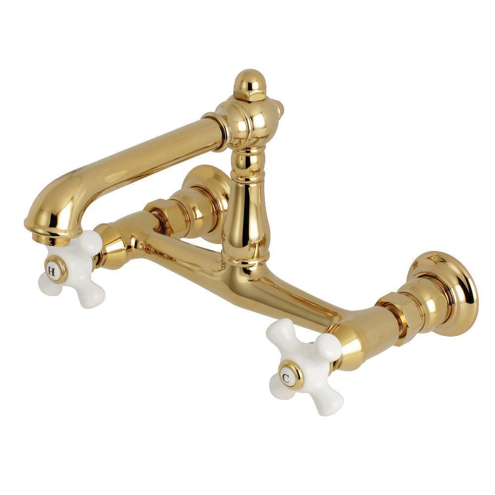 Kingston Brass English Country Wall-Mount Bathroom Faucet Polished Brass