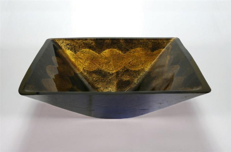 Tempered Glass Antique Gold Bathroom Vessel Sink
