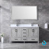 60&quot; Grey Double Vanity, White Carrara Marble Top, Square Sinks, 58&quot; Mirror