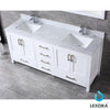 72&quot; White Double Vanity, White Carrara Marble Top, Square Sinks, 70&quot; Mirror