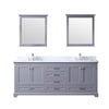 80&quot; Dark Grey Double Vanity, White Carrara Marble Top, Square Sinks, 30&quot; Mirrors