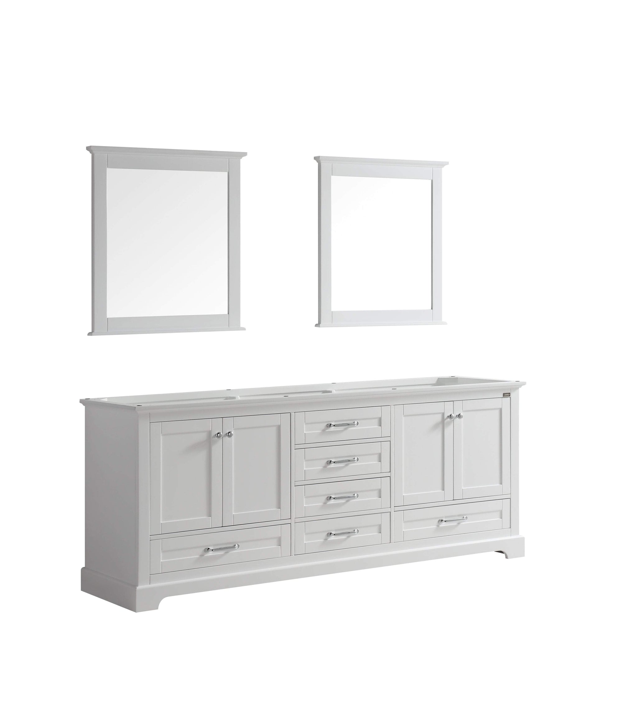 80" White Double Vanity, no Top and 30" Mirrors