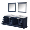 84&quot; Navy Blue Double Vanity, White Carrara Marble Top, White Square Sinks and 34&quot; Mirrors w/ Faucets