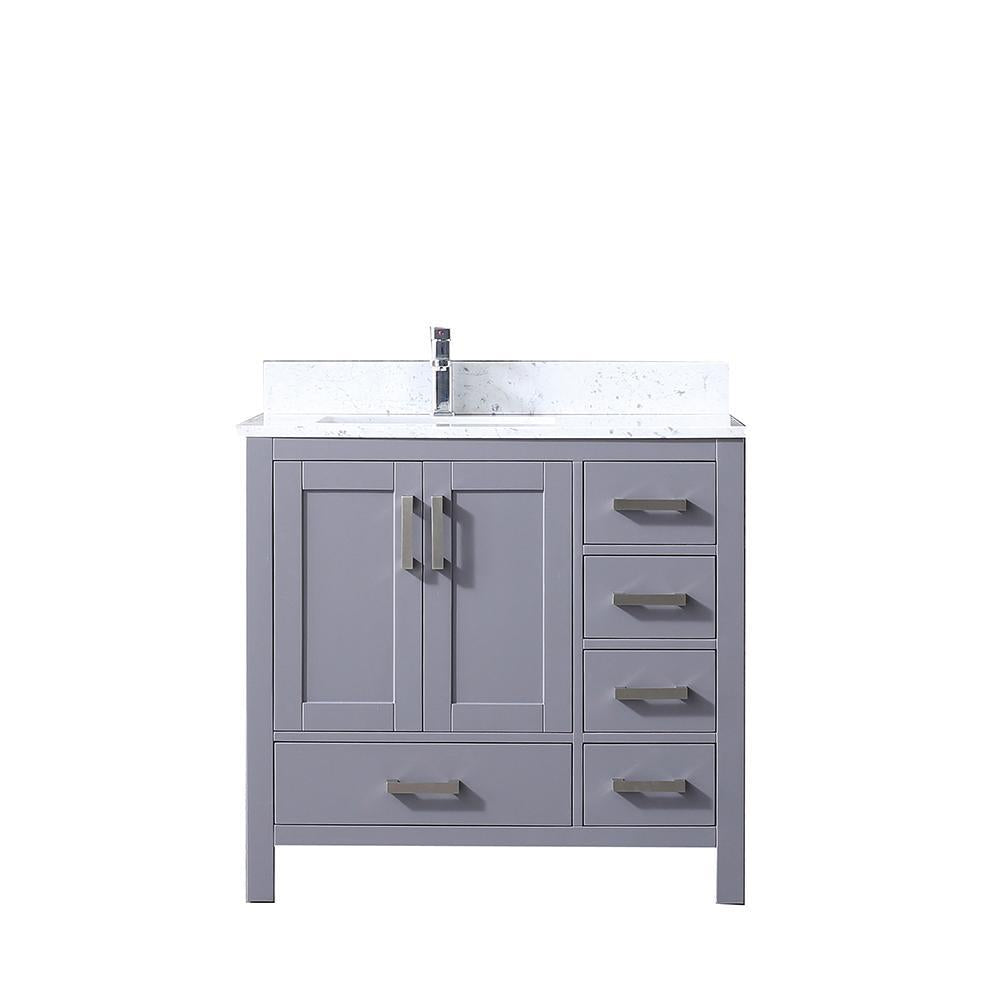 36" Dark Grey Single Vanity, White Carrara Marble Top, Square Sink, no Mirror