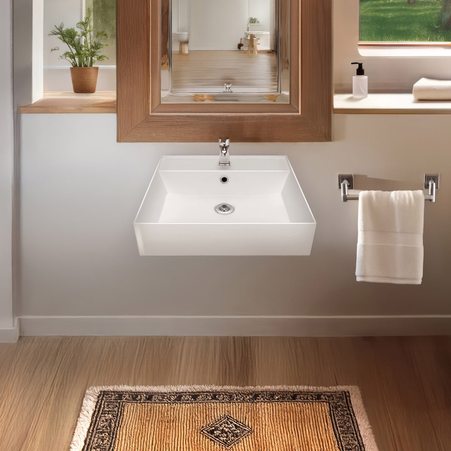 20&quot; Rectangular Wall Mount Basin with Single Faucet Drilling and Overflow