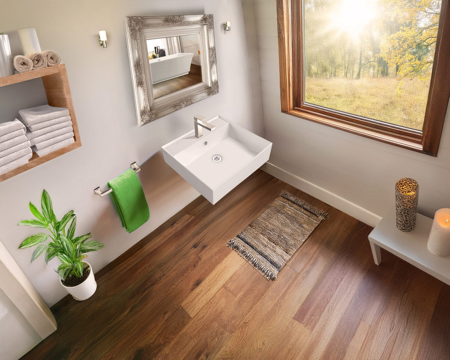 20&quot; Rectangular Wall Mount Basin with Single Faucet Drilling and Overflow