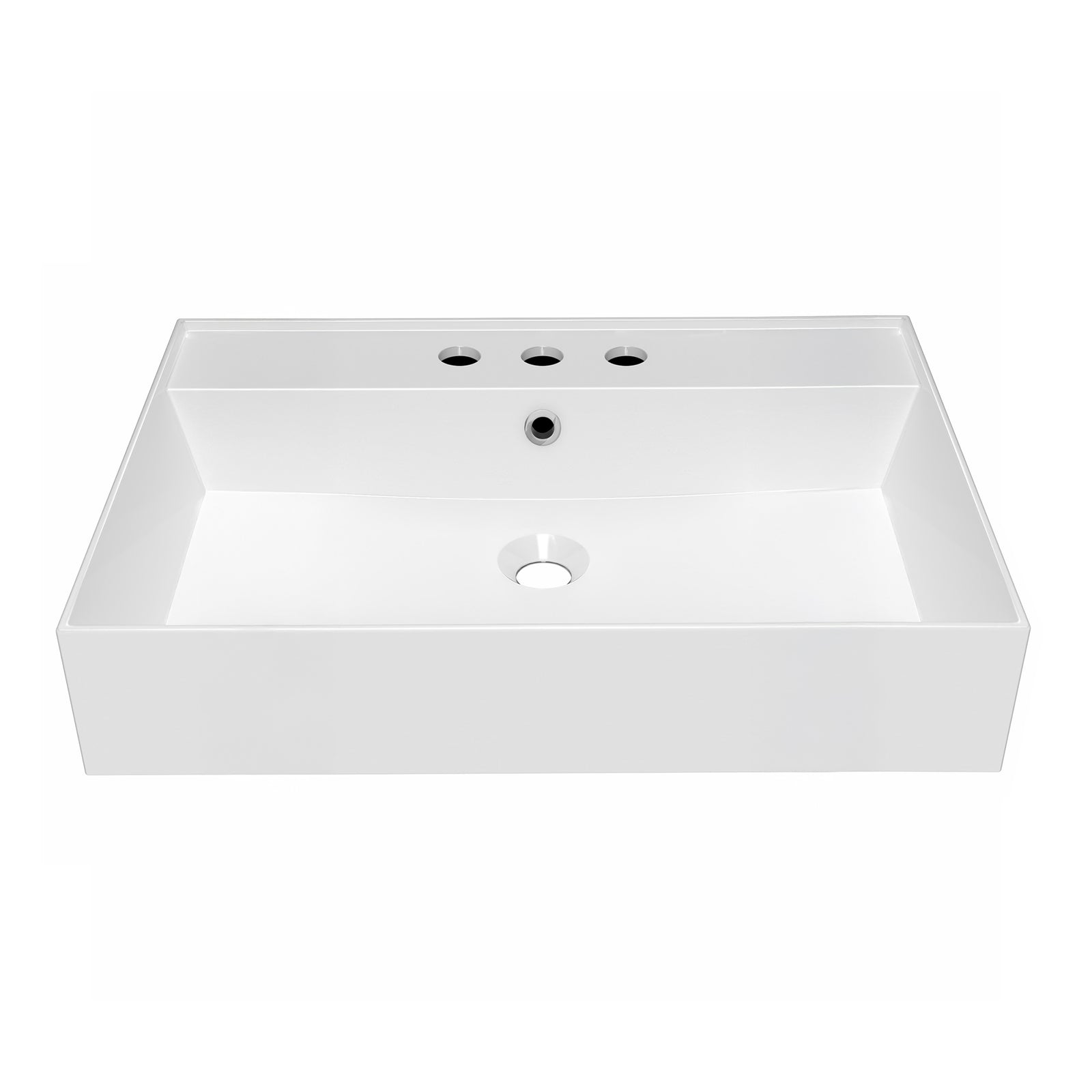 24" Rectangular Wall Mount Basin with Widespread Faucet Drilling and Overflow 