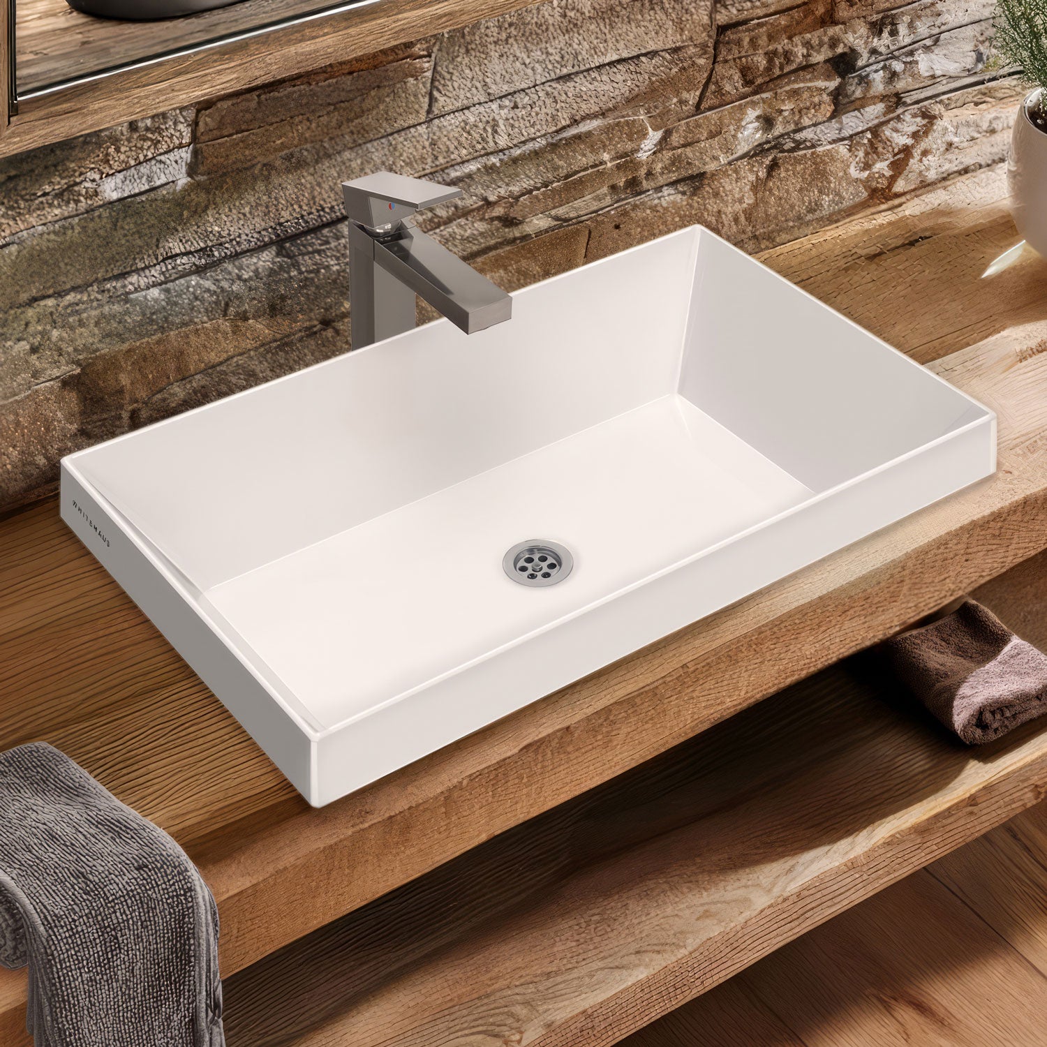 24&quot; Rectangular Semi-Recessed Basin with Center Drain Location