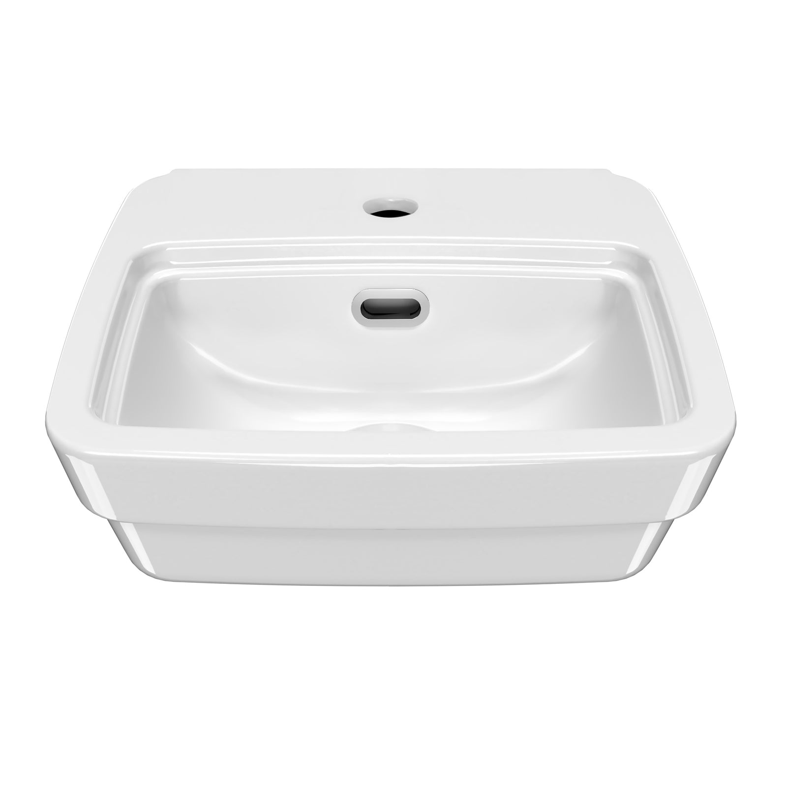 13" Rectangular Wall Mount Basin with Overflow Control Ledge, Single Faucet Drilling and Overflow 