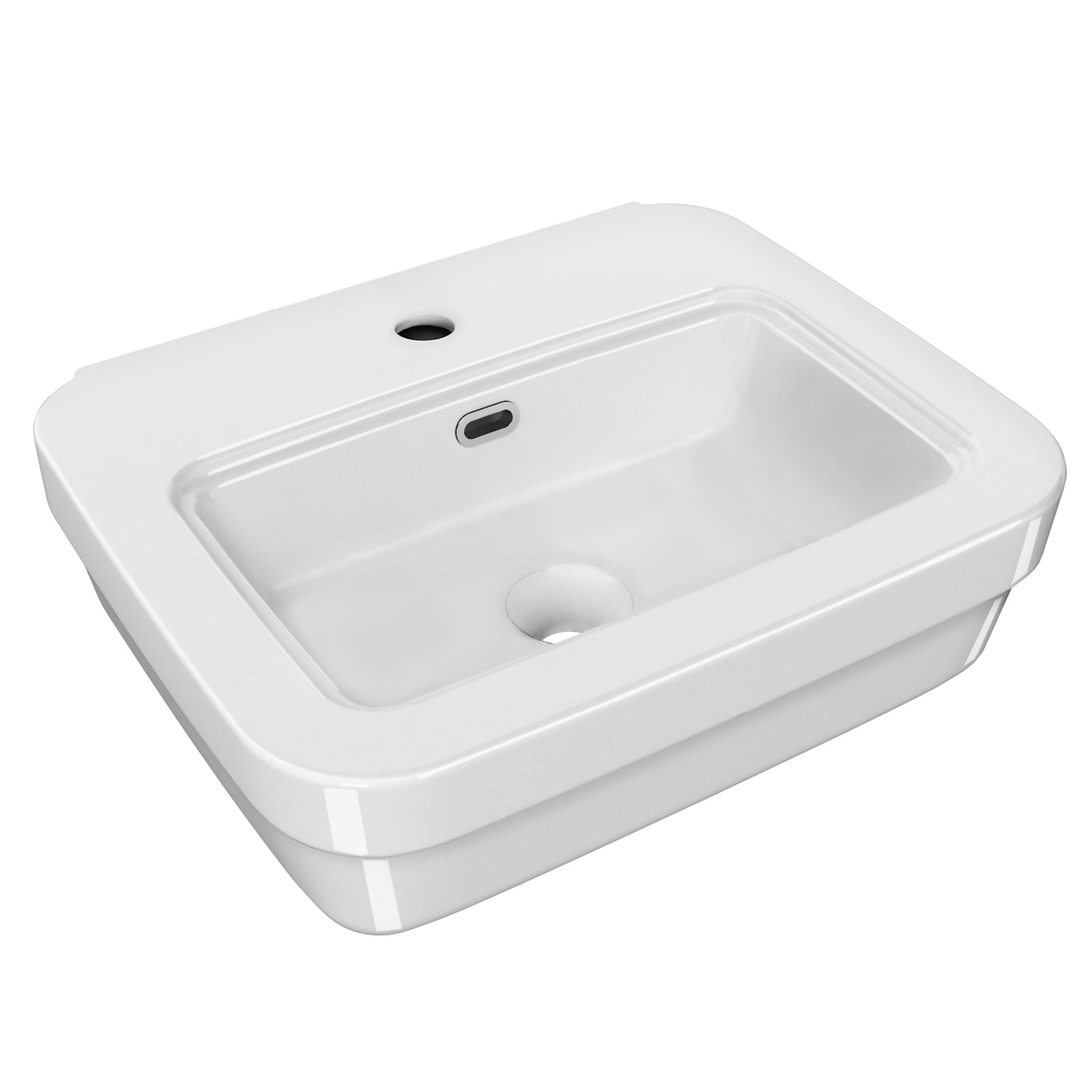 21" Rectangular Wall Mount Basin with Overflow Control Ledge, Single Faucet Drilling and Overflow 