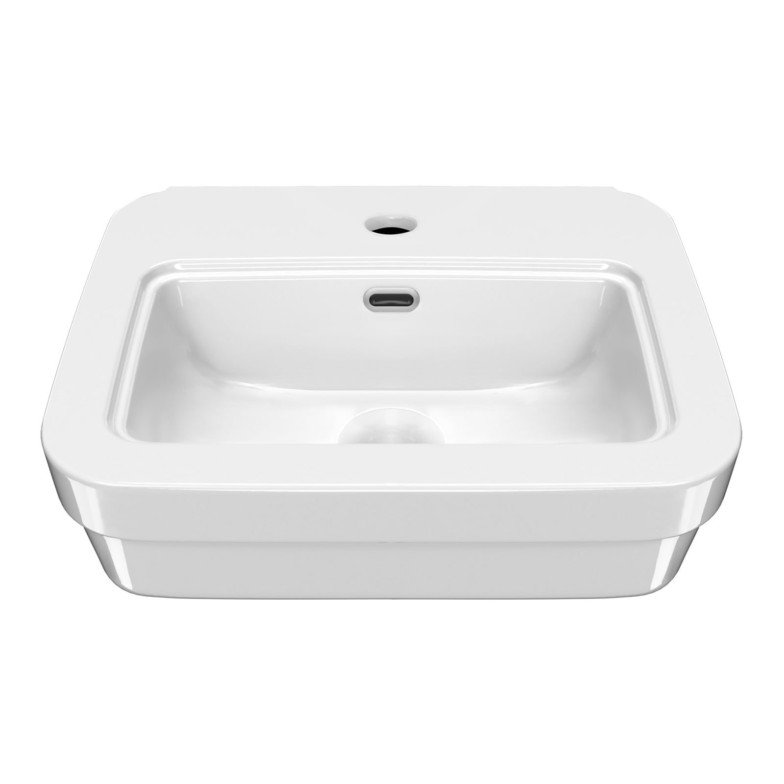 21" Rectangular Wall Mount Basin with Overflow Control Ledge, Single Faucet Drilling and Overflow 