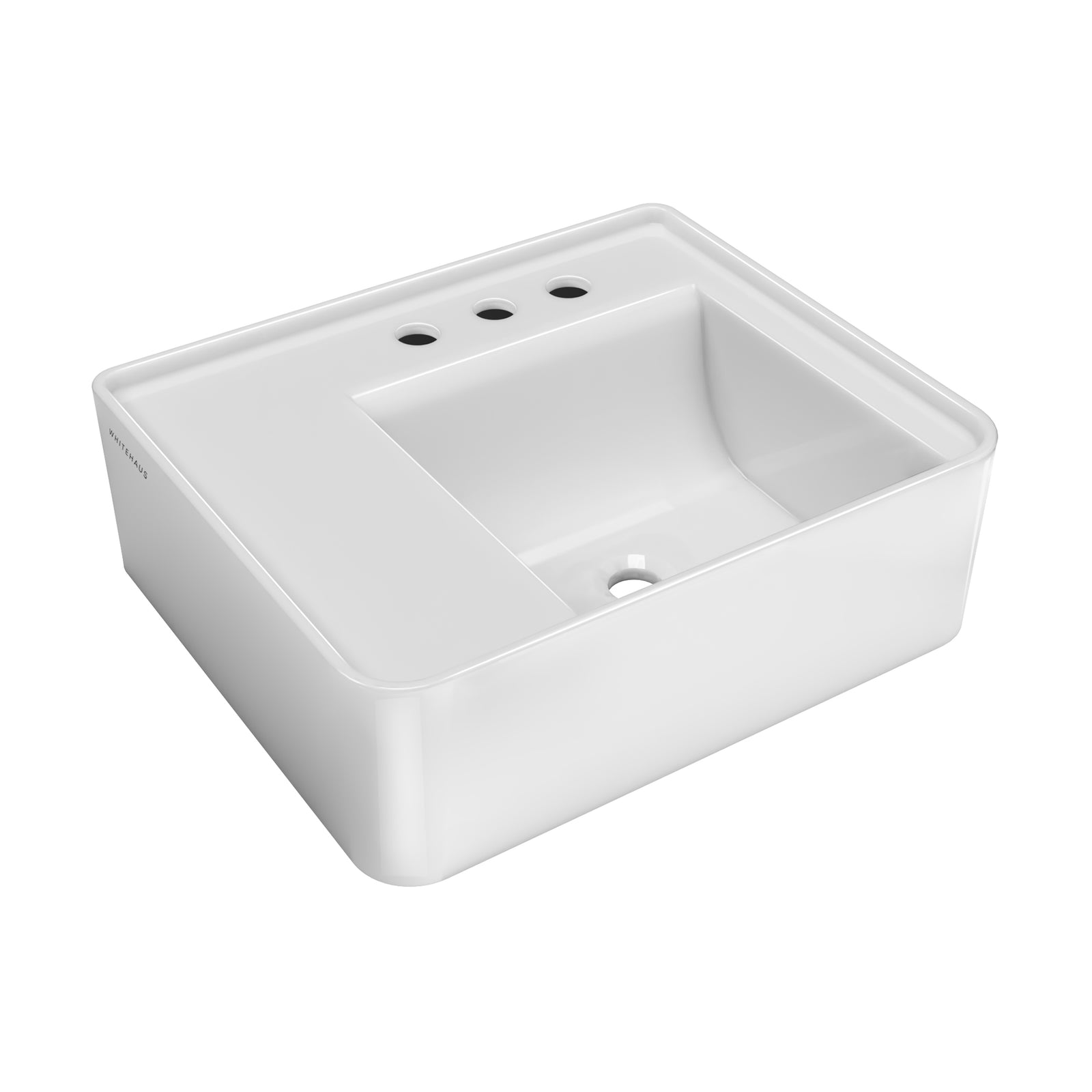 22" Rectangular Wall Mount Basin with Widespread Faucet Drilling and Rear Center Drain Location