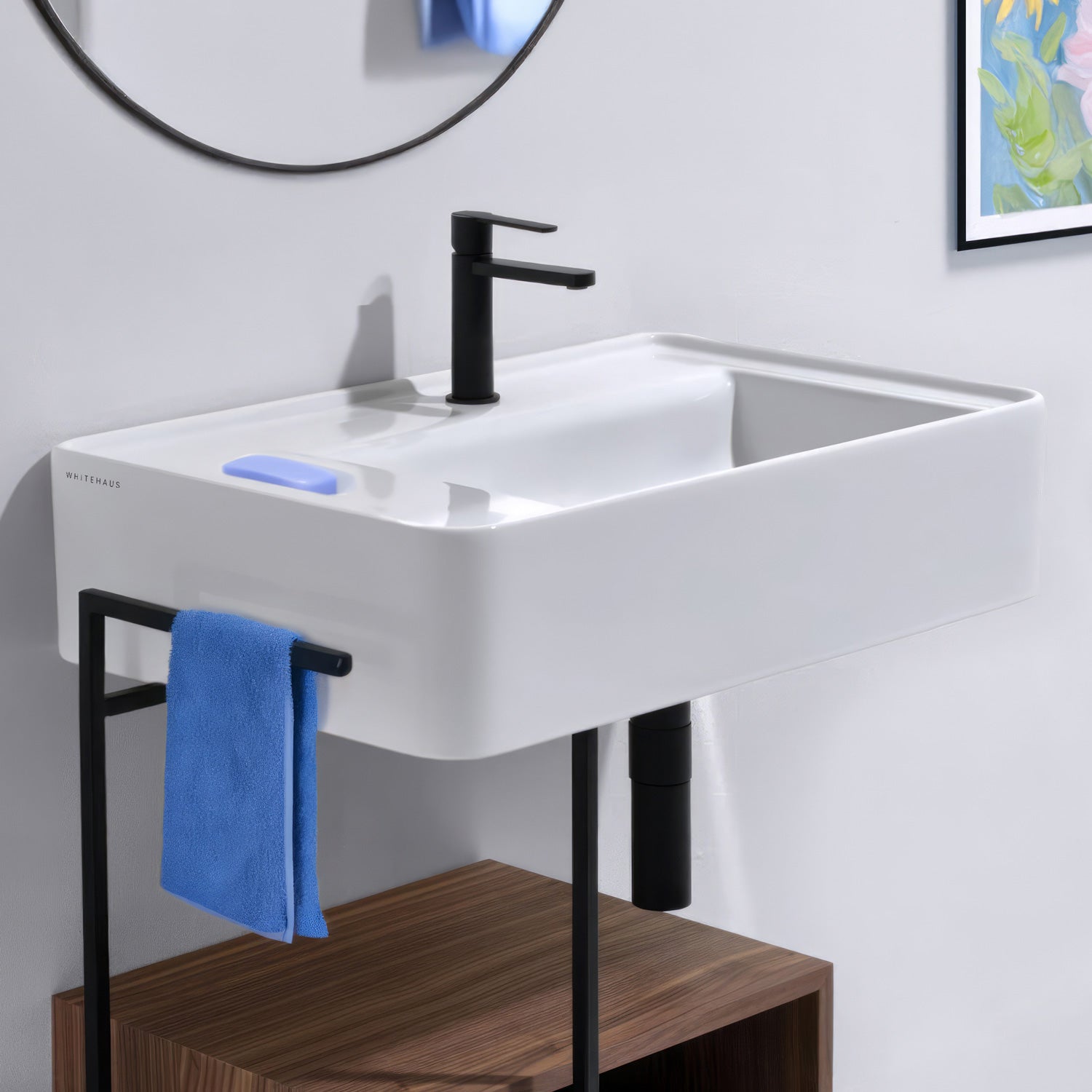 30&quot; Rectangular Wall Mount Basin with Single Faucet Drilling and Rear Center Drain Location