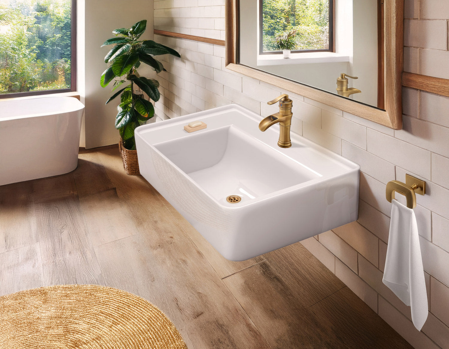 30&quot; Rectangular Wall Mount Basin with Single Faucet Drilling and Rear Center Drain Location