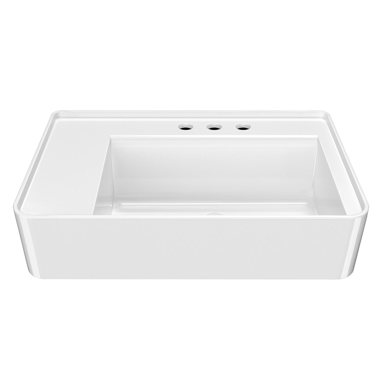 30" Rectangular Wall Mount Basin with Widespread Faucet Drilling and Rear Center Drain Location