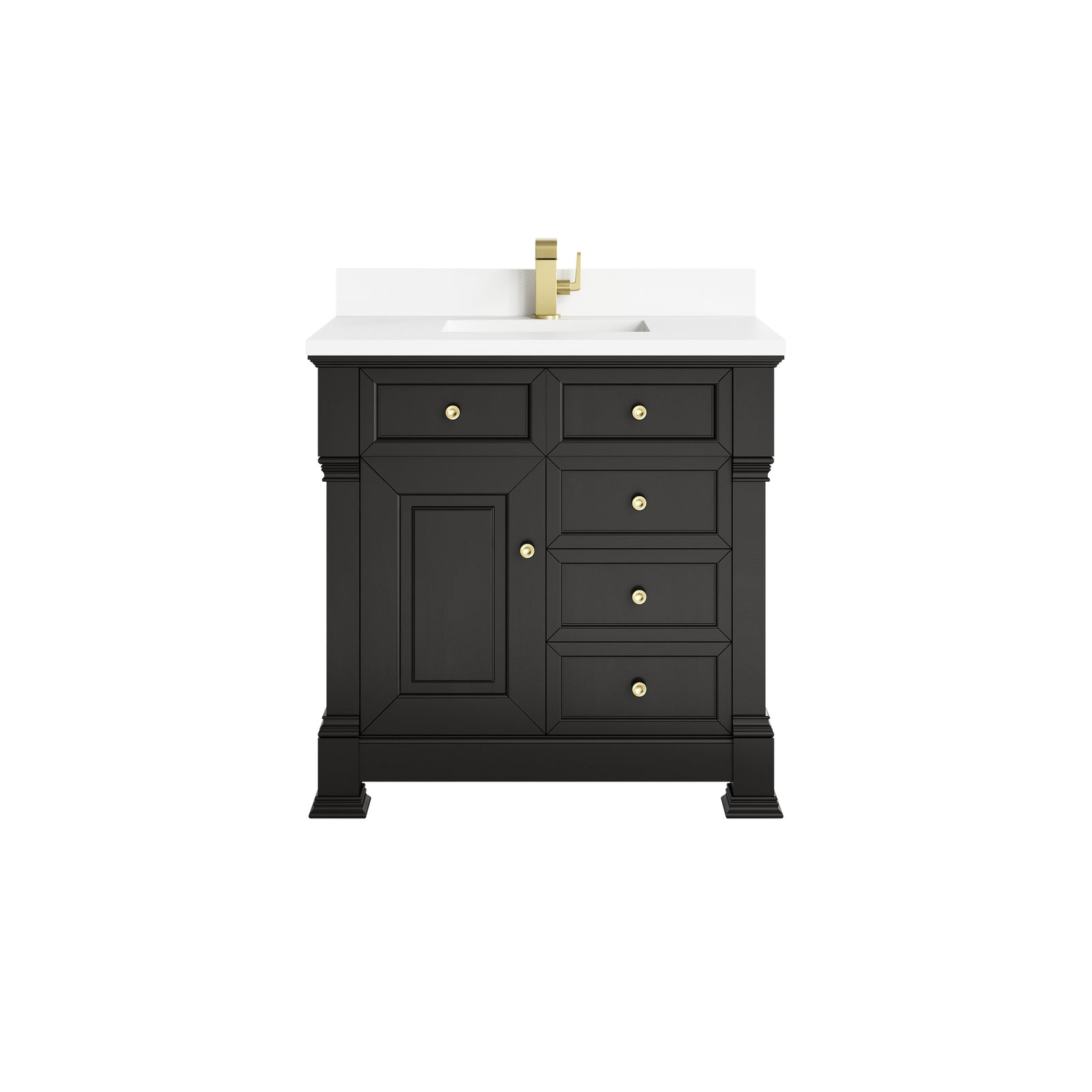 Brookfield 36" Single Vanity, Black Onyx w/ Single Hole 3 CM White Zeus Silestone® Top & Backsplash