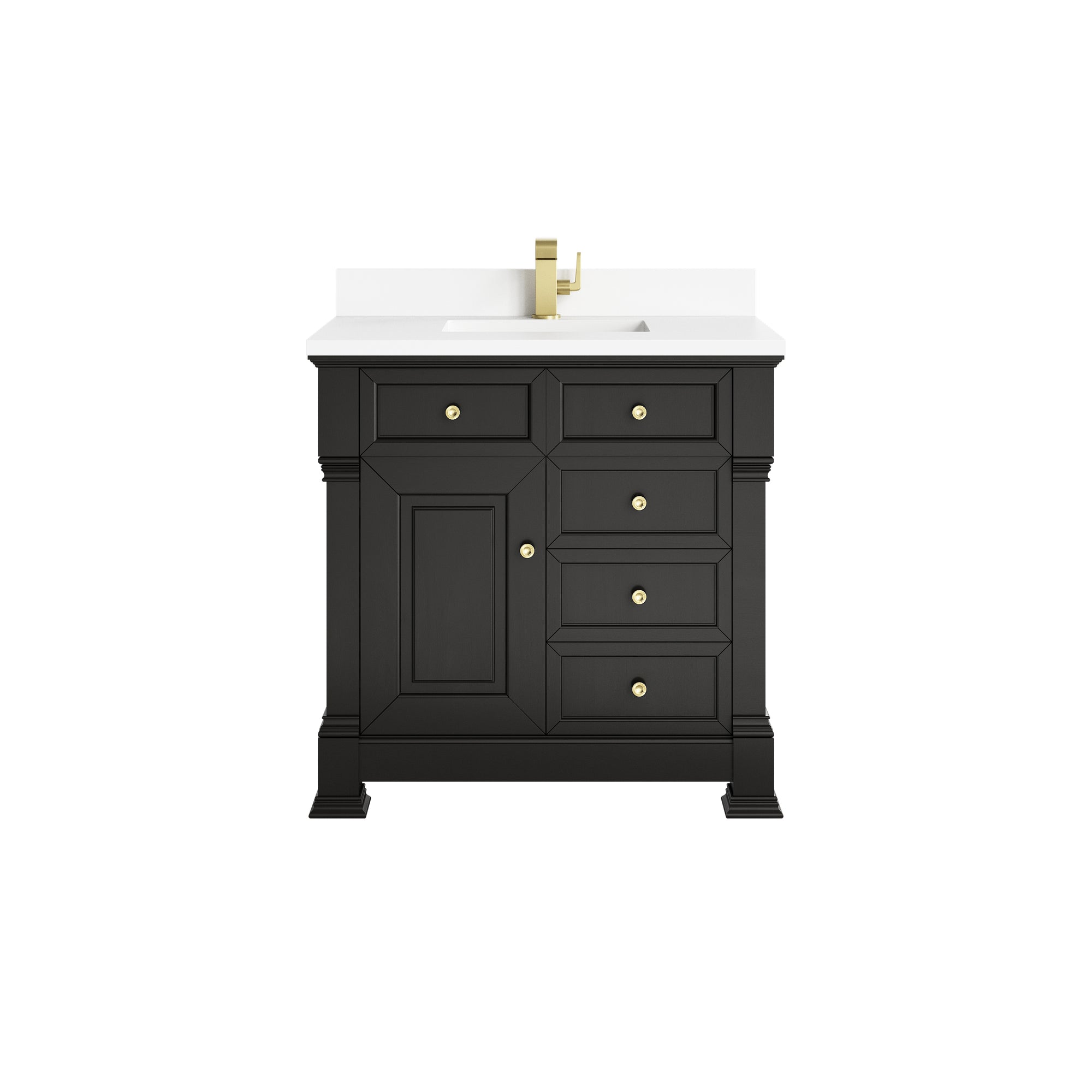 Brookfield 36" Single Vanity, Black Onyx w/ Single Hole 3 CM White Zeus Silestone® Top & Backsplash