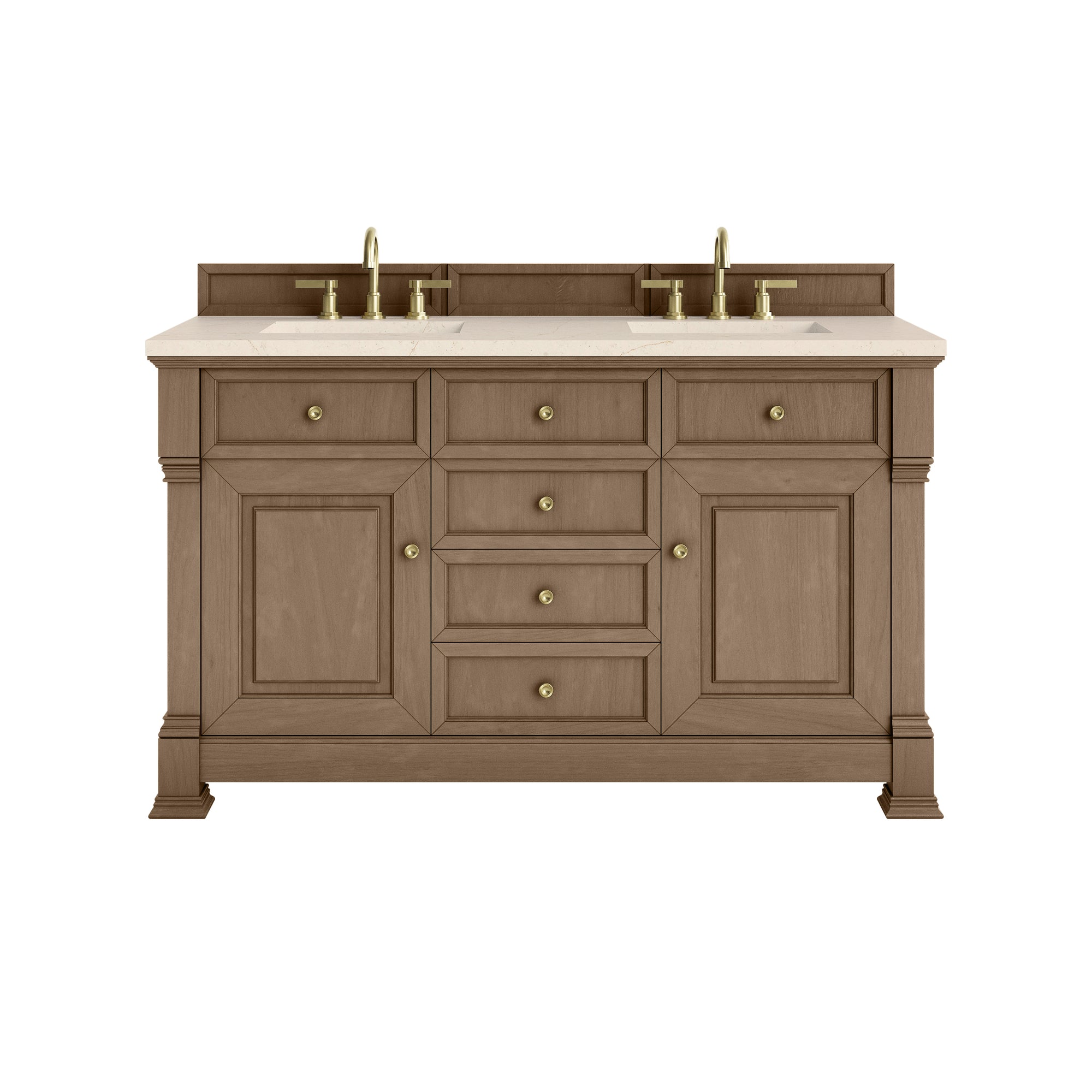 Brookfield 60" Double Vanity, Pecan w/ 3 CM Eternal Marfil Silestone® Top