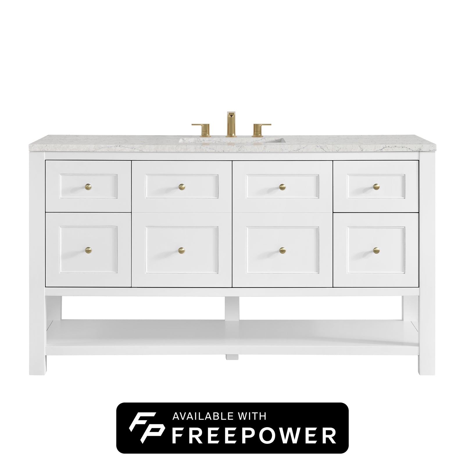 Breckenridge 60" Single Vanity, Bright White, w/ 3 CM Eternal Jasmine Pearl Silestone Top w/ FreePower Wireless Charger