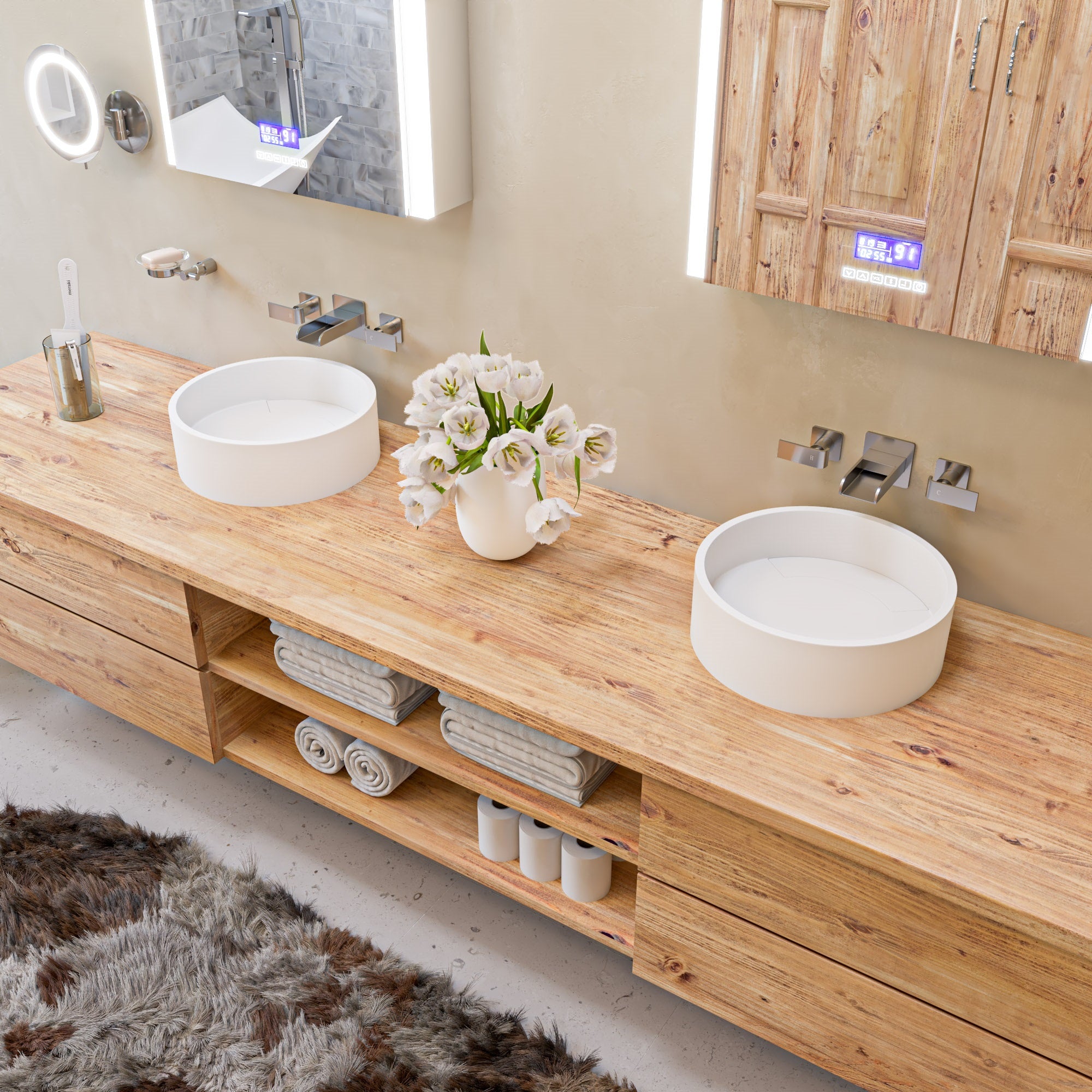 ALFI brand AB1796-BN Brushed Nickel Widespread Wall Mounted Modern Waterfall Bathroom Faucet