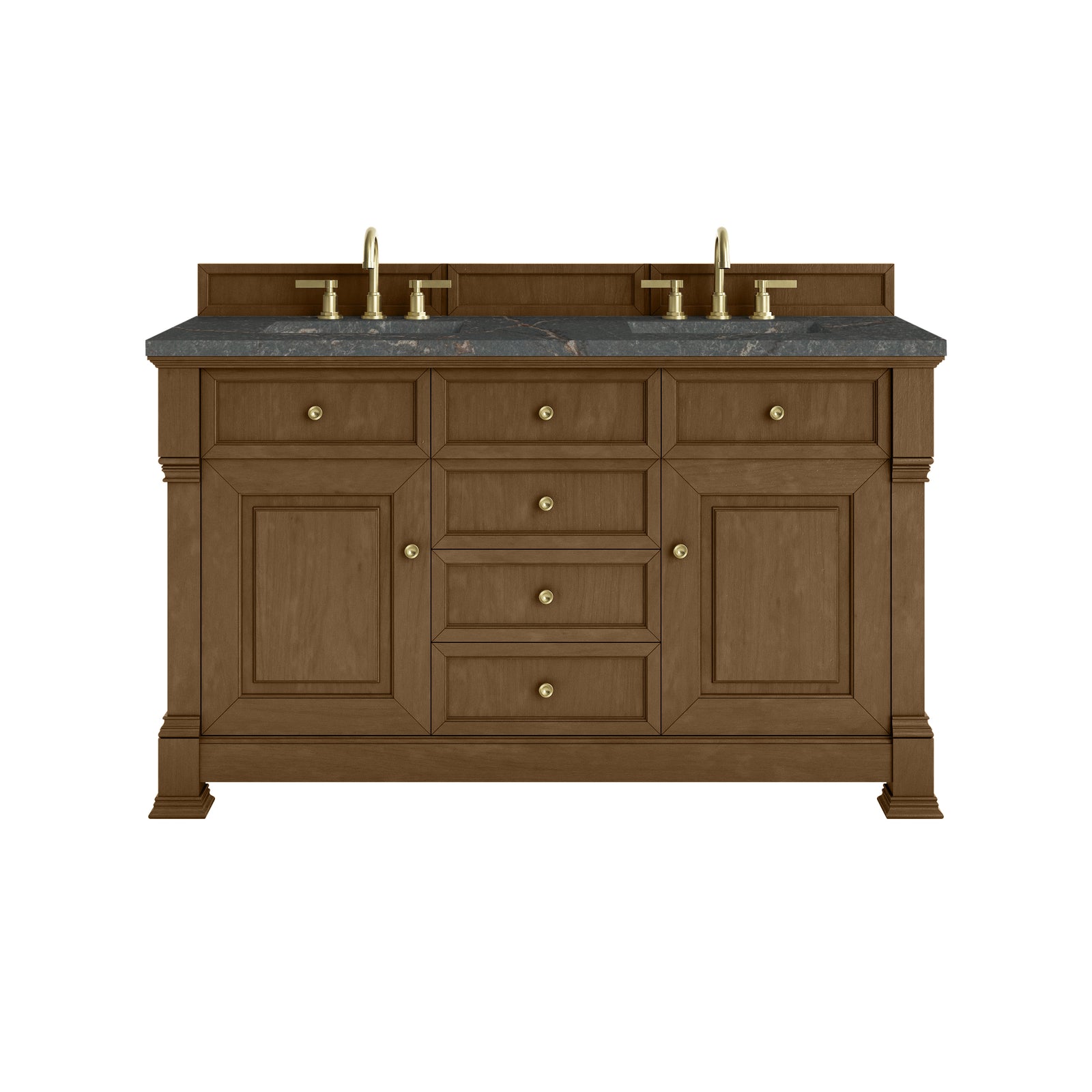 Brookfield 60" Double Vanity, Honey Oak w/ 3 CM Parisien Bleu Silestone® Top