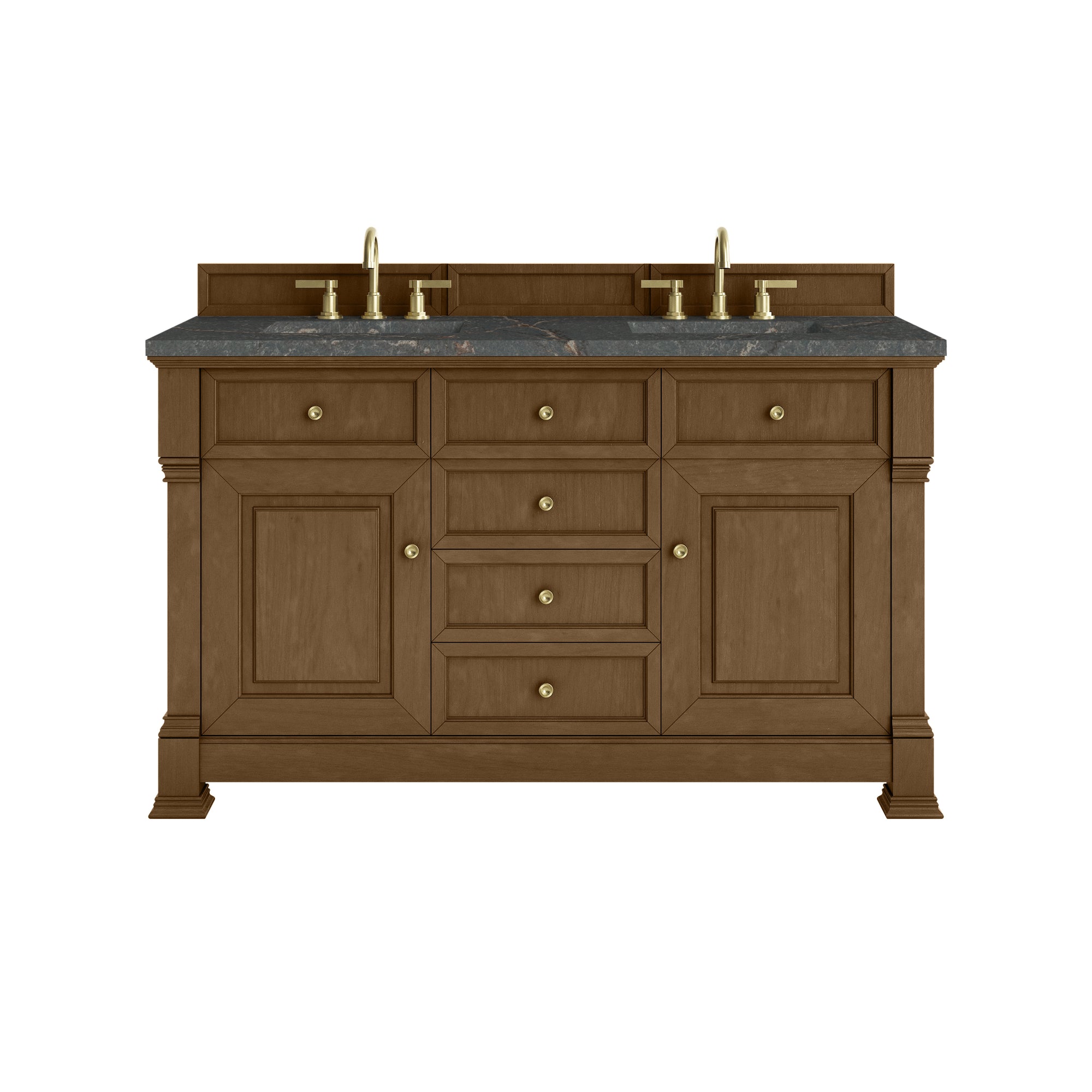 Brookfield 60" Double Vanity, Honey Oak w/ 3 CM Parisien Bleu Silestone® Top