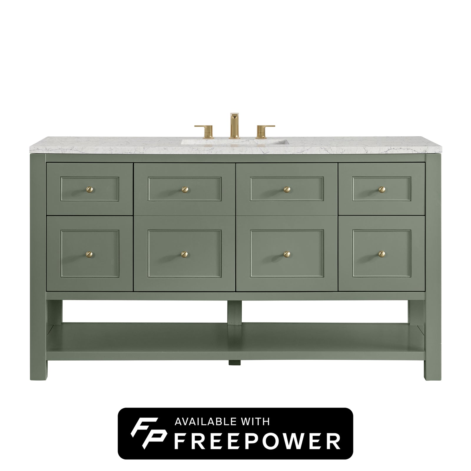 Breckenridge 60" Single Vanity, Smokey Celadon, w/ 3 CM Eternal Jasmine Pearl Silestone Top w/ FreePower Wireless Charger