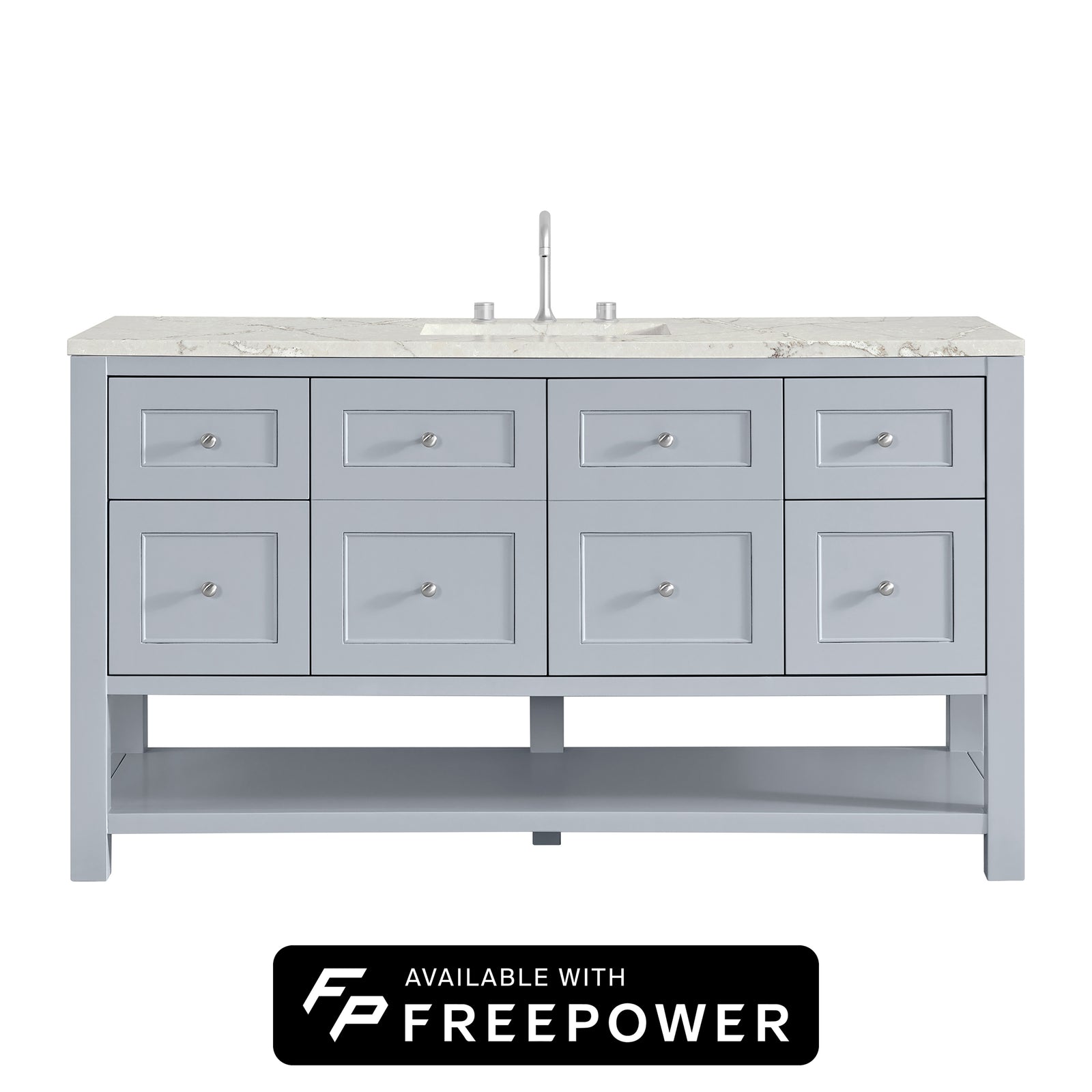 Breckenridge 60" Single Vanity, Serenity Blue, w/ 3 CM Victorian Silver Silestone Top w/ FreePower Wireless Charger