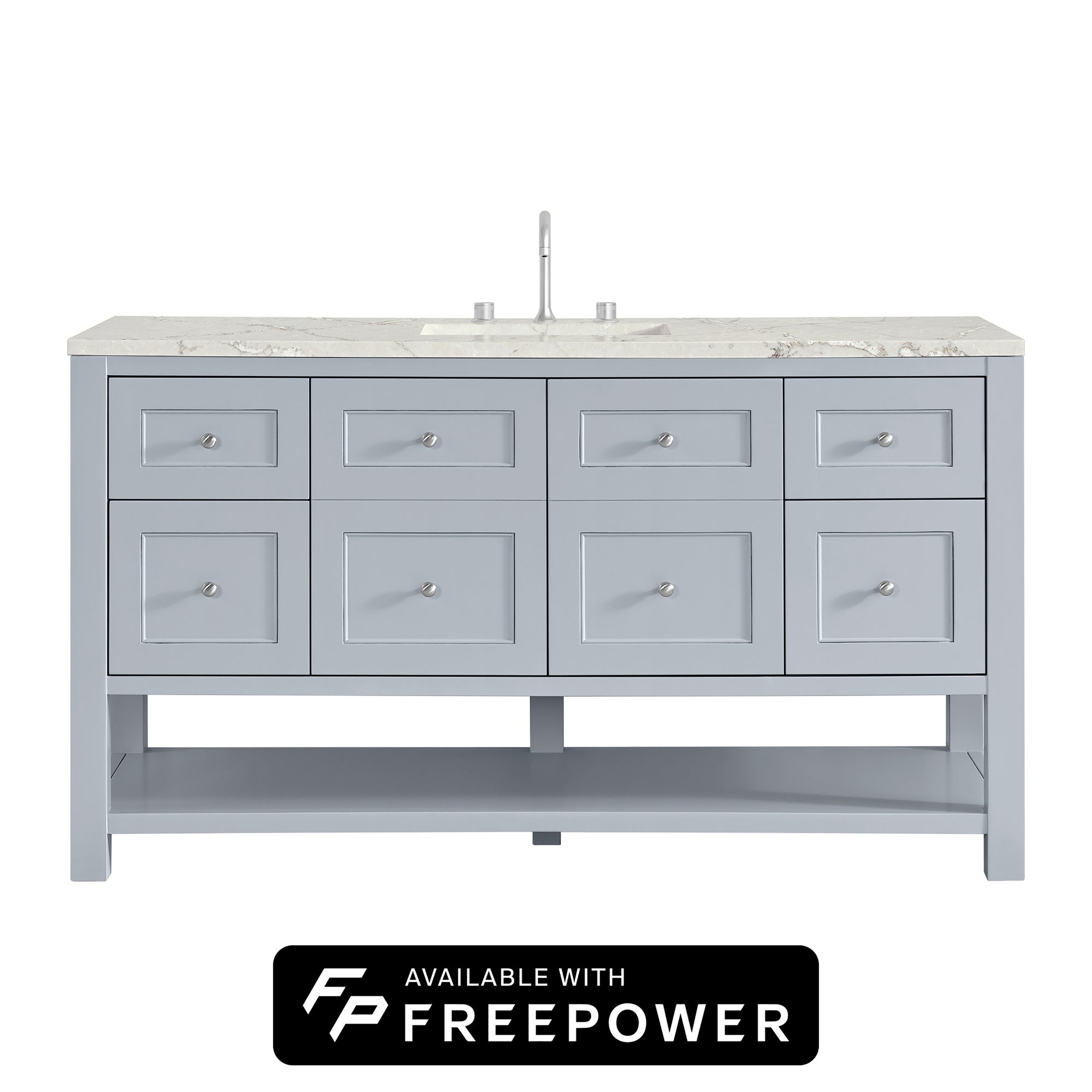 Breckenridge 60" Single Vanity, Serenity Blue, w/ 3 CM Victorian Silver Silestone Top w/ FreePower Wireless Charger