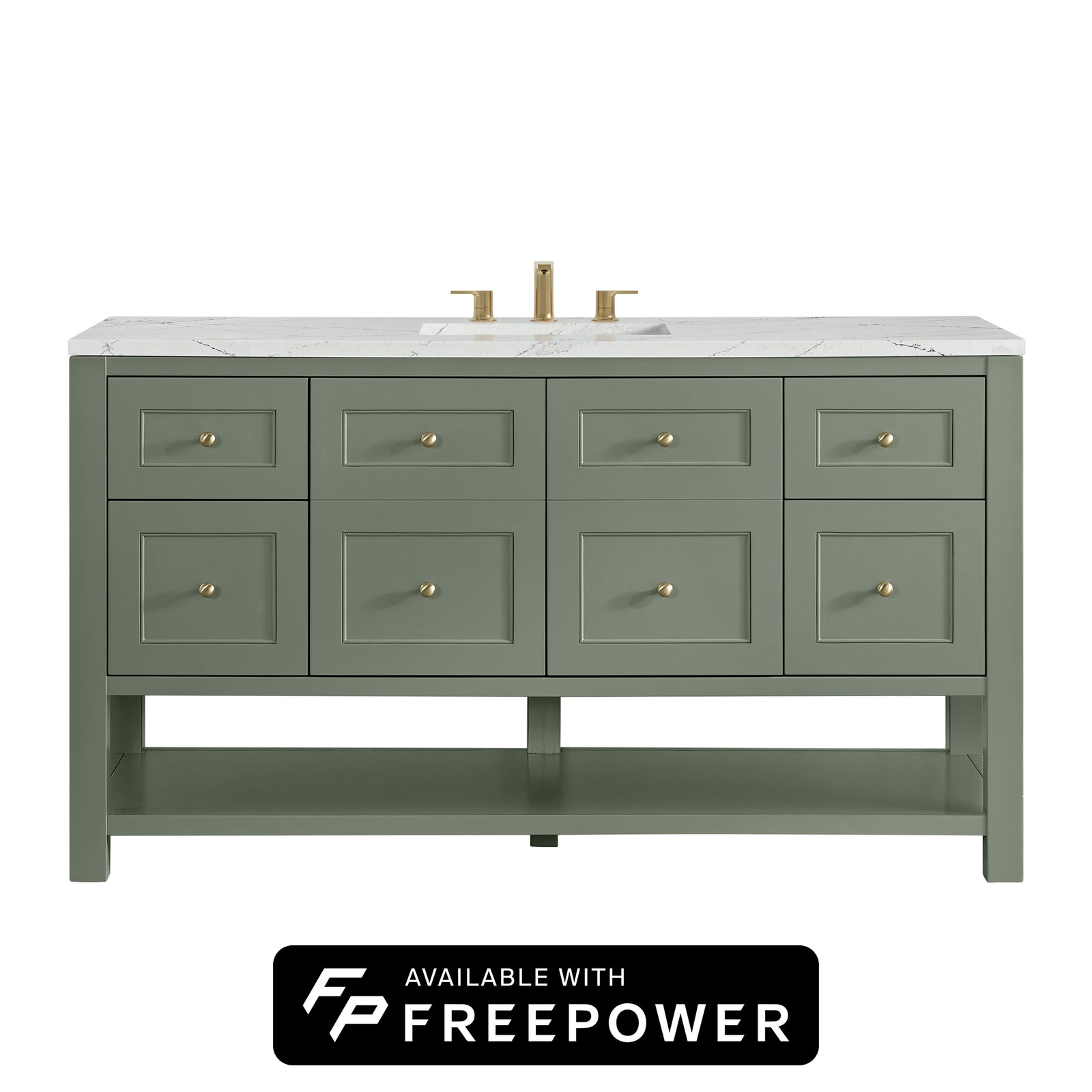 Breckenridge 60" Single Vanity, Smokey Celadon, w/ 3 CM Ethereal Noctis Silestone Top w/ FreePower Wireless Charger