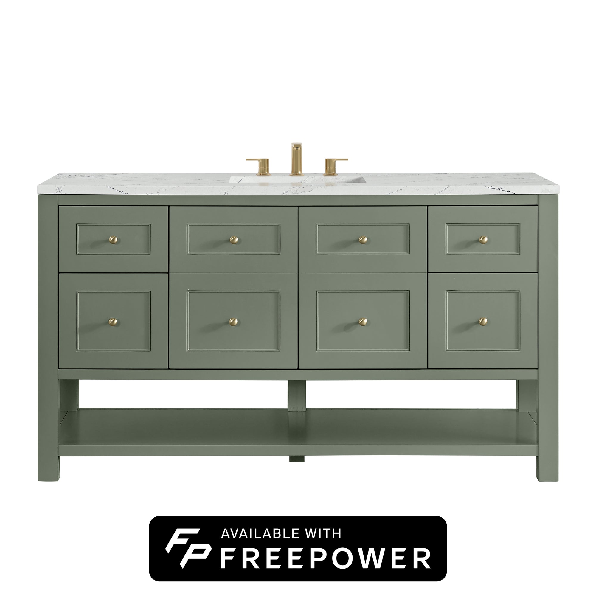 Breckenridge 60" Single Vanity, Smokey Celadon, w/ 3 CM Ethereal Noctis Silestone Top w/ FreePower Wireless Charger