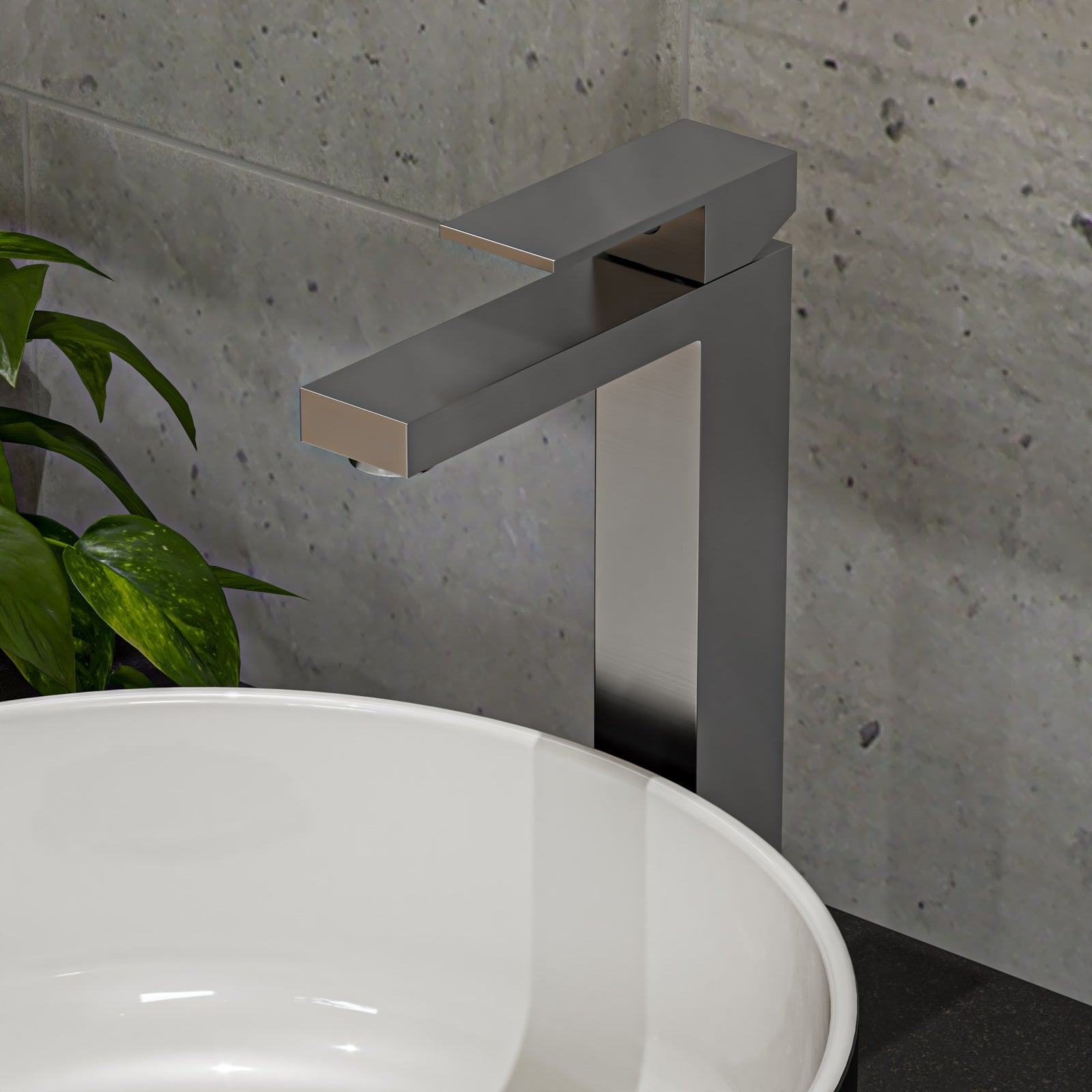 Brushed Nickel Tall Square Single Lever Bathroom Faucet