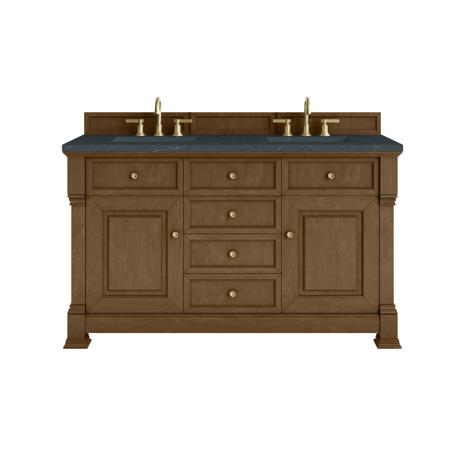 Brookfield 60" Double Vanity, Honey Oak w/3 CM Charcoal Soapstone Silestone® Top