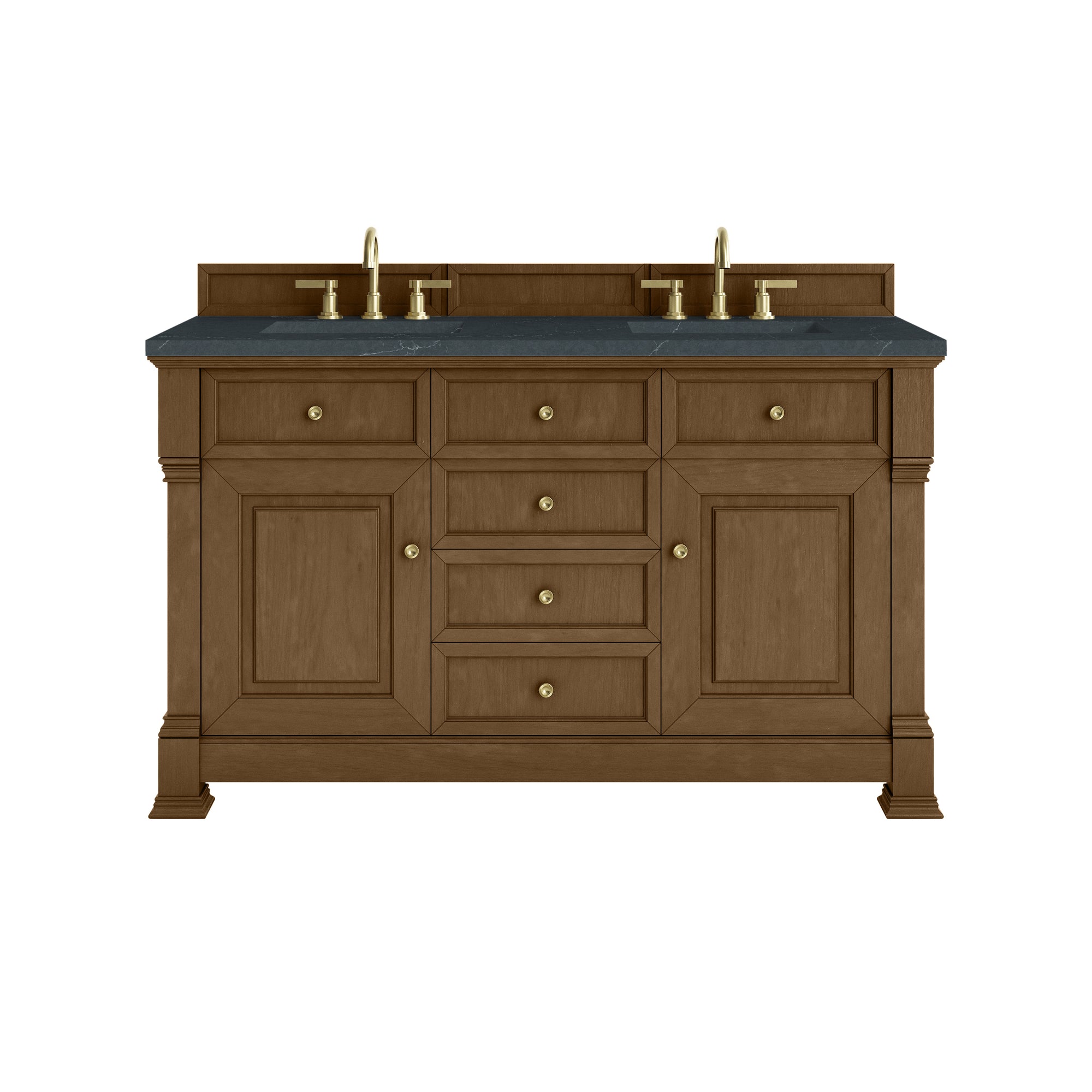 Brookfield 60" Double Vanity, Honey Oak w/3 CM Charcoal Soapstone Silestone® Top
