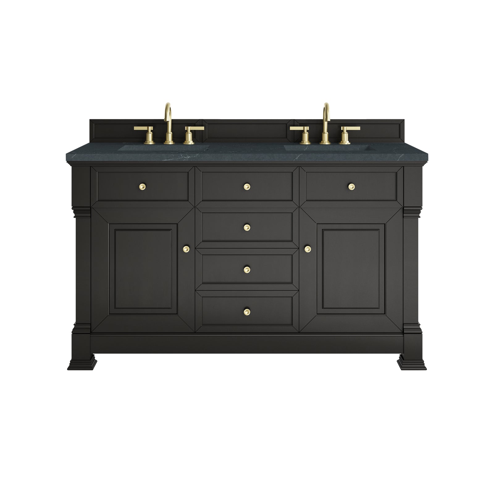 Brookfield 60" Double Vanity, Black Onyx w/3 CM Charcoal Soapstone Silestone® Top