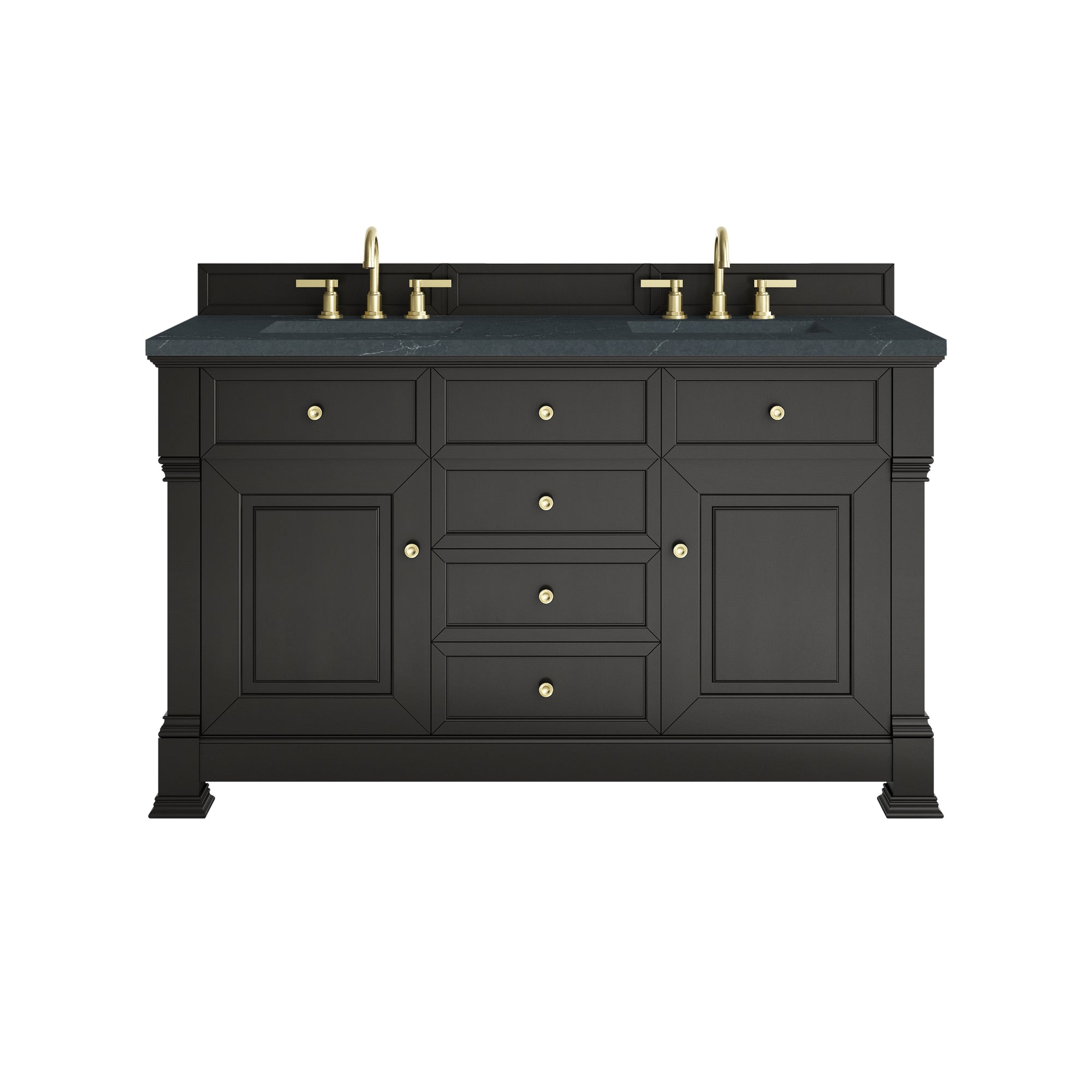 Brookfield 60" Double Vanity, Black Onyx w/3 CM Charcoal Soapstone Silestone® Top