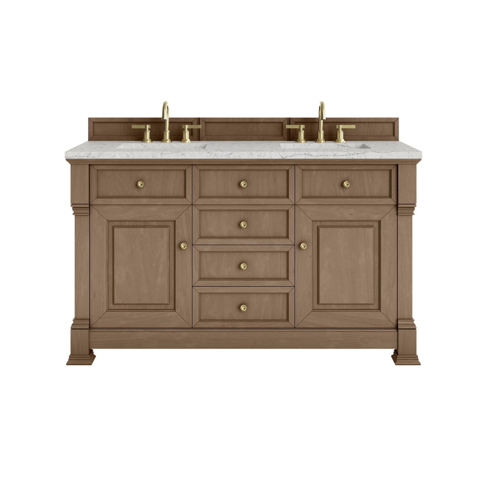Brookfield 60" Double Vanity, Pecan w/3 CM Eternal Jasmine Pearl Silestone® Top