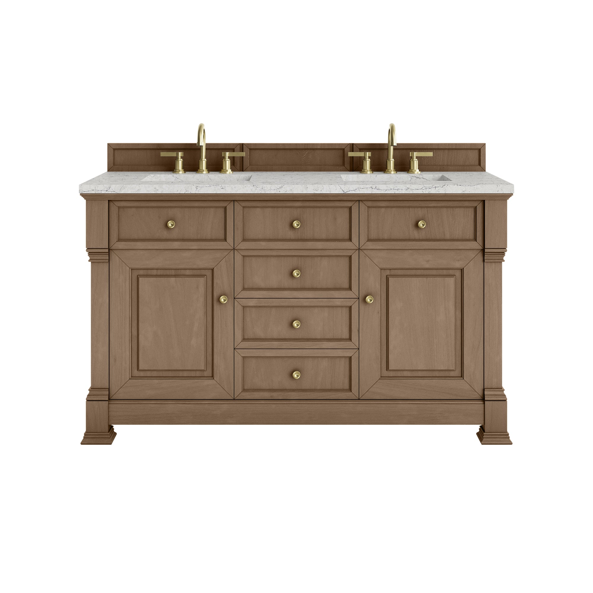 Brookfield 60" Double Vanity, Pecan w/3 CM Eternal Jasmine Pearl Silestone® Top