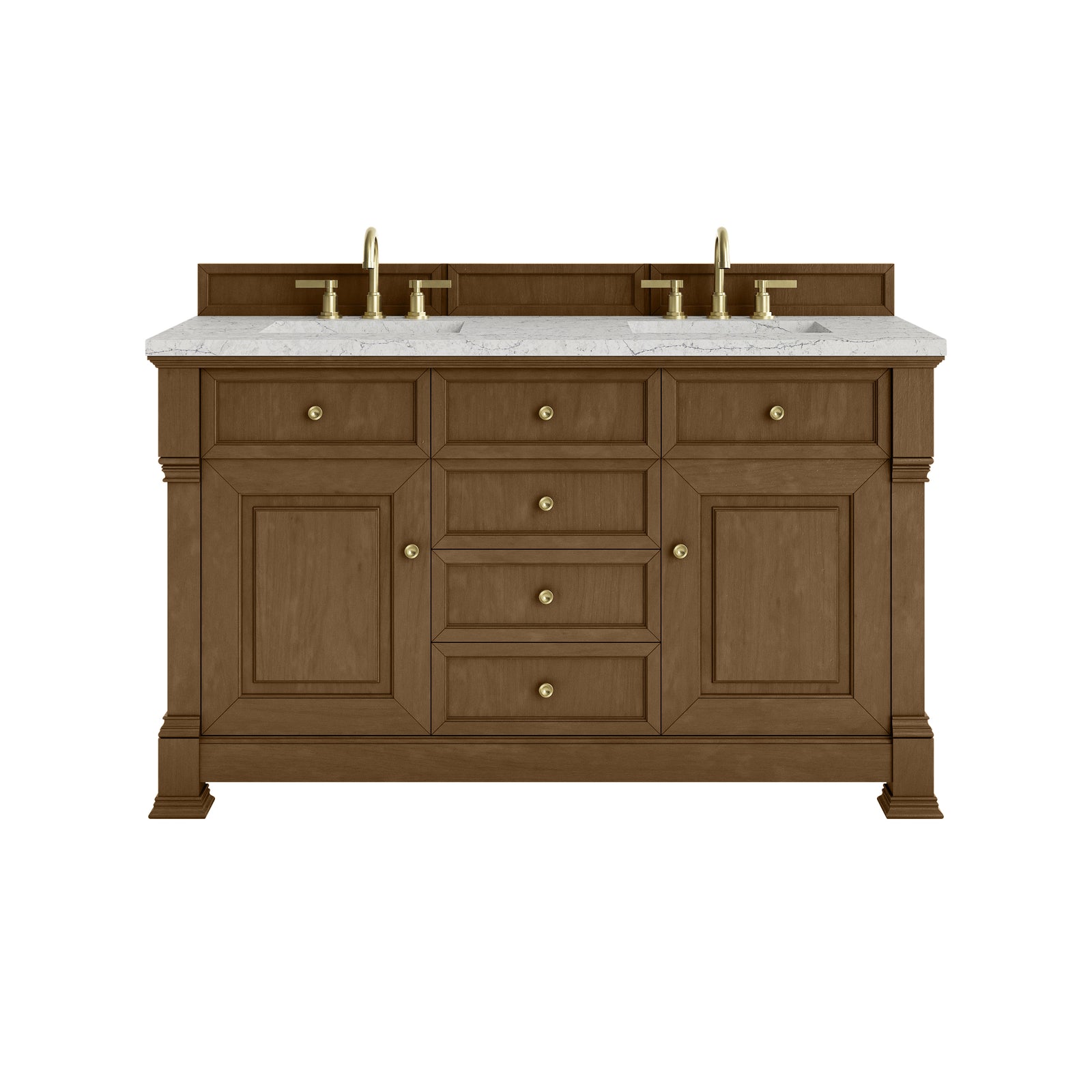Brookfield 60" Double Vanity, Honey Oak w/ 3 CM Eternal Jasmine Pearl Silestone® Top