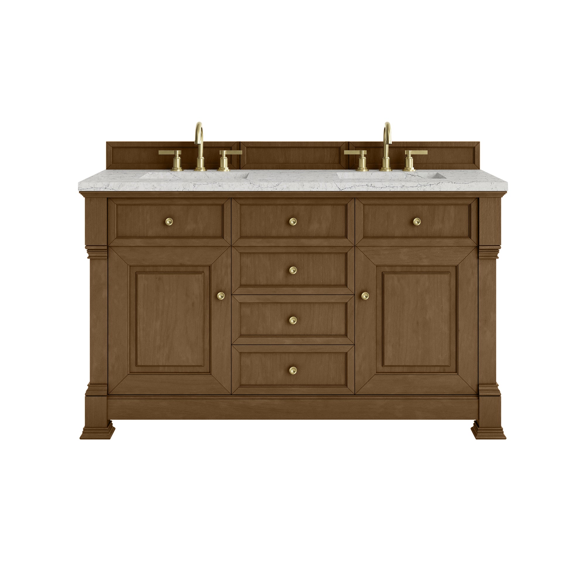 Brookfield 60" Double Vanity, Honey Oak w/ 3 CM Eternal Jasmine Pearl Silestone® Top