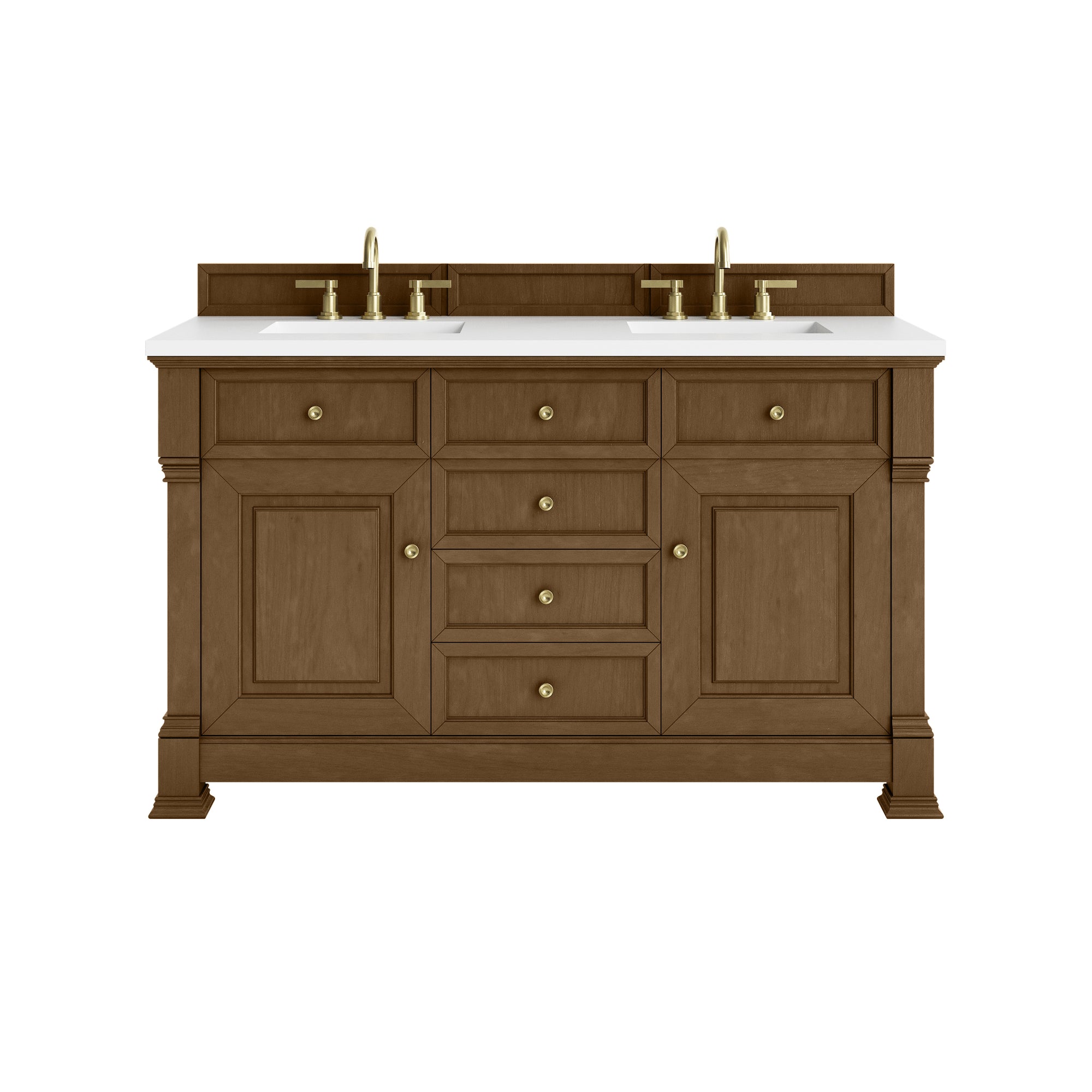 Brookfield 60" Double Vanity, Honey Oak,  w/ 3 CM White Zeus Silestone® Top