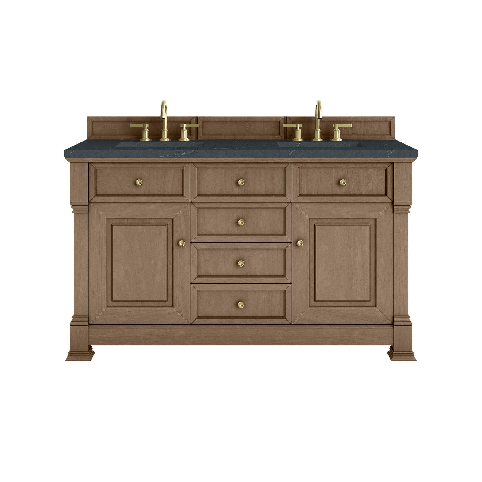 Brookfield 60" Double Vanity, Pecan w/3 CM Charcoal Soapstone Silestone® Top