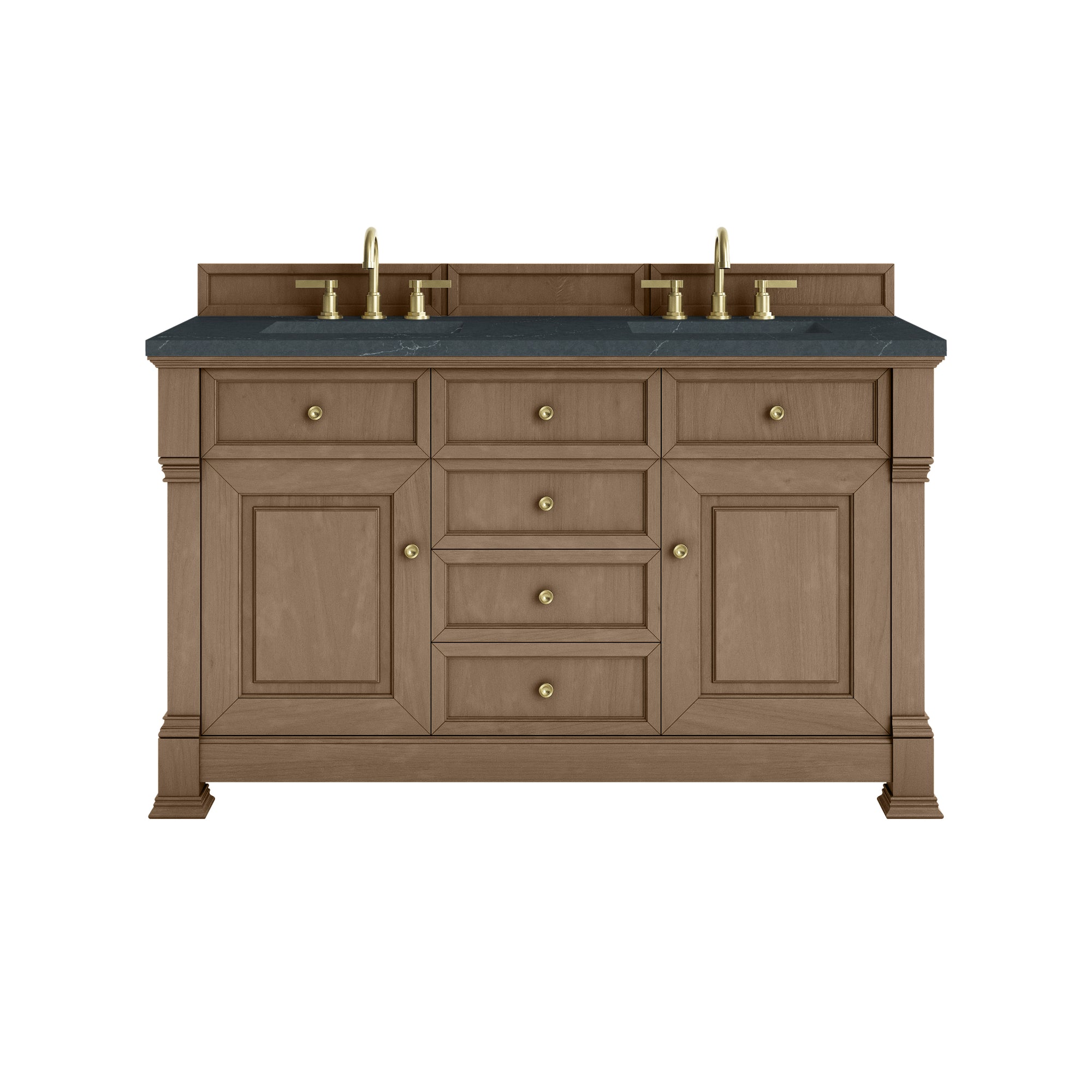 Brookfield 60" Double Vanity, Pecan w/3 CM Charcoal Soapstone Silestone® Top