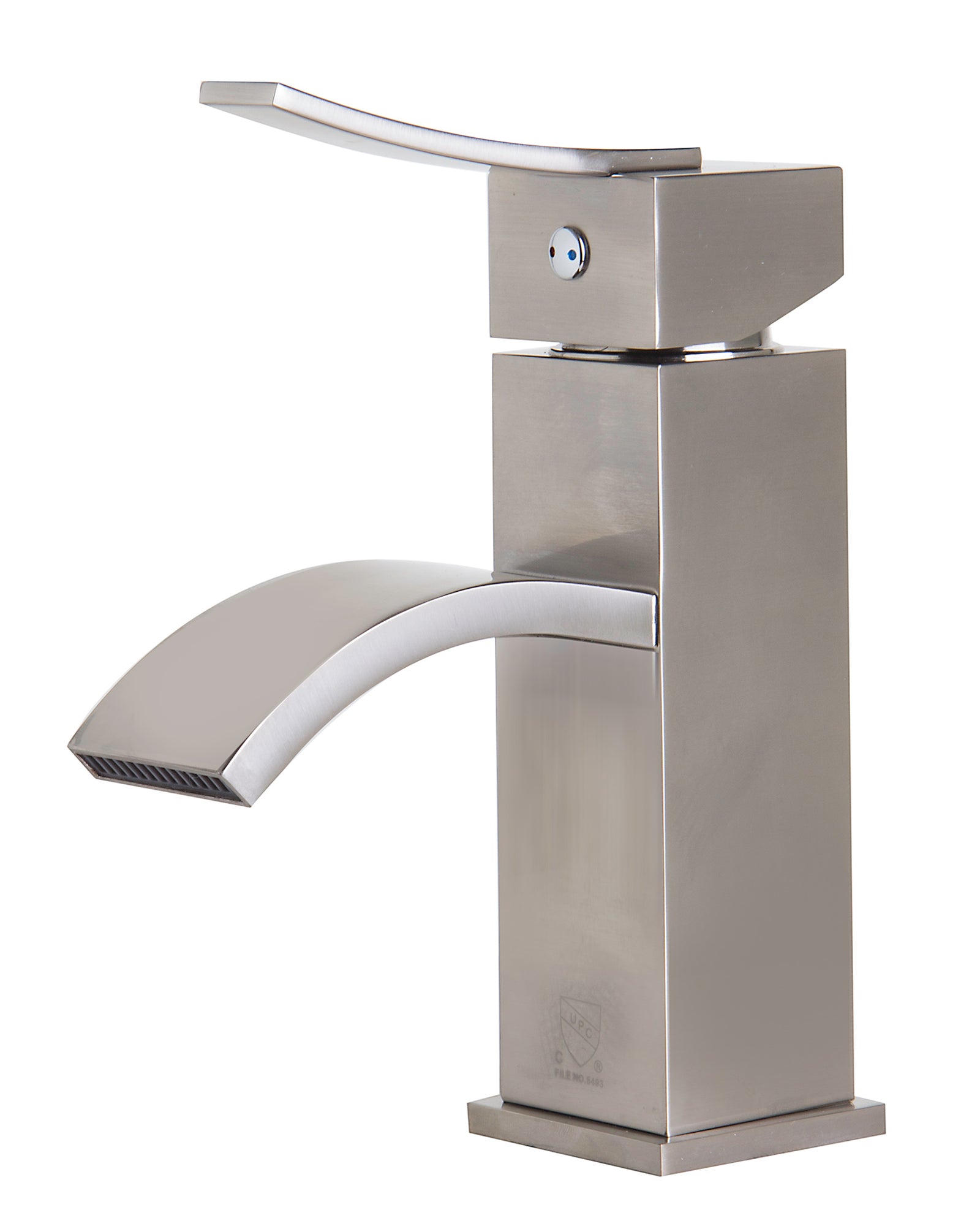 Brushed Nickel Square Body Curved Spout Single Lever Bathroom Faucet