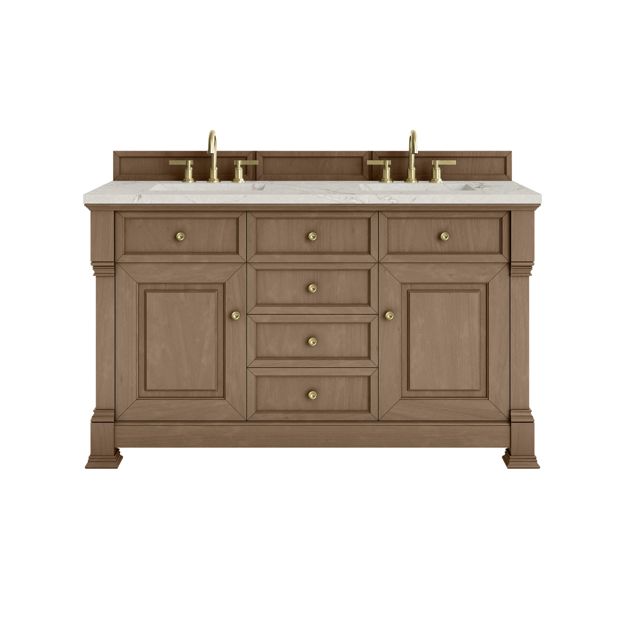 Brookfield 60" Double Vanity, Pecan w/ 3 CM Victorian Silver Silestone® Top