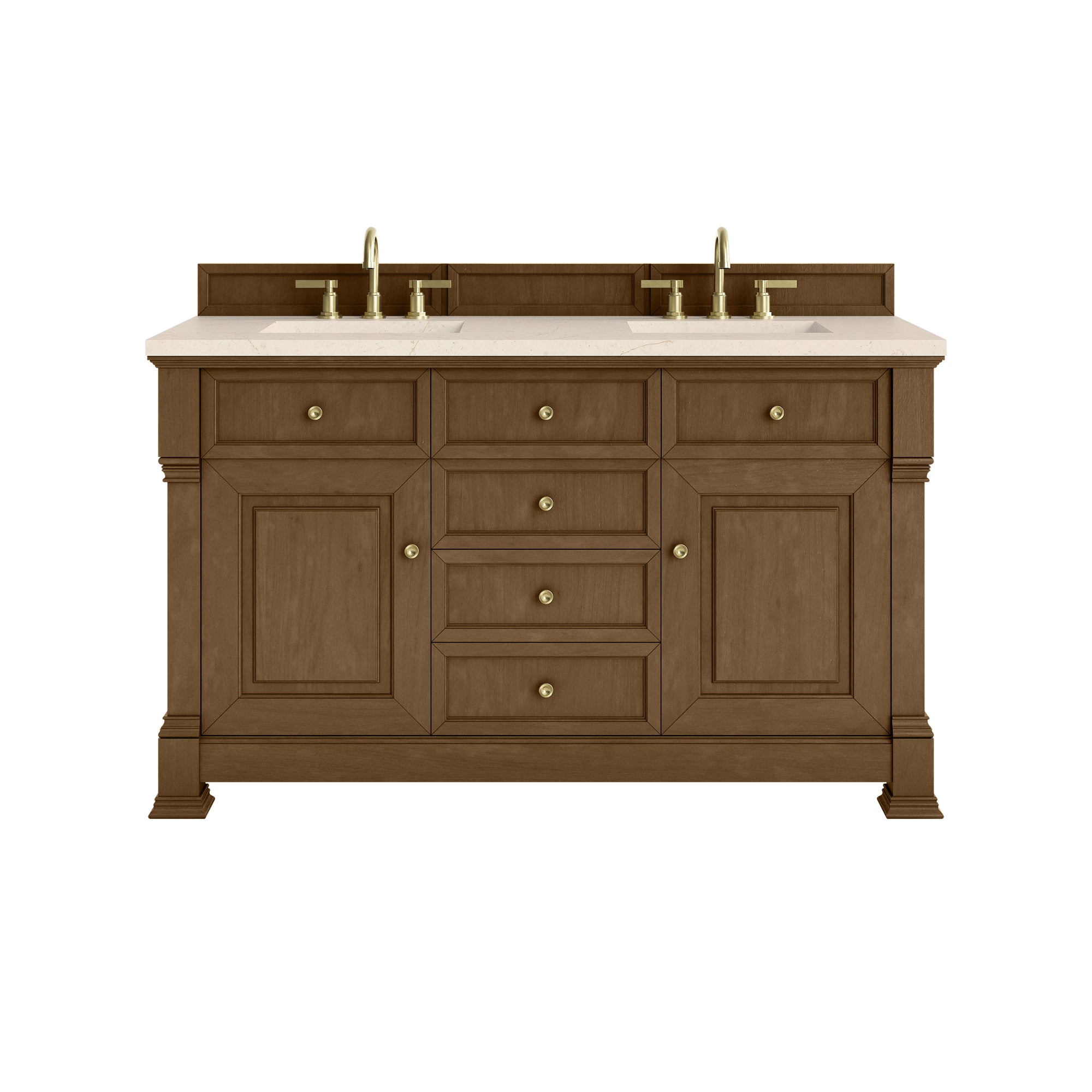 Brookfield 60" Double Vanity, Honey Oak w/3 CM Eternal Marfil Silestone® Top