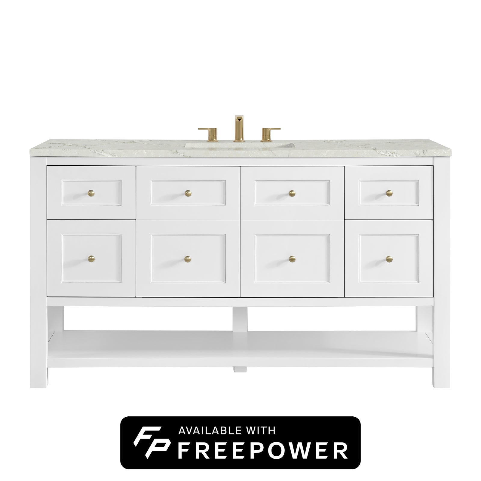 Breckenridge 60" Single Vanity, Bright White, w/ 3 CM Victorian Silver Silestone Top w/ FreePower Wireless Charger