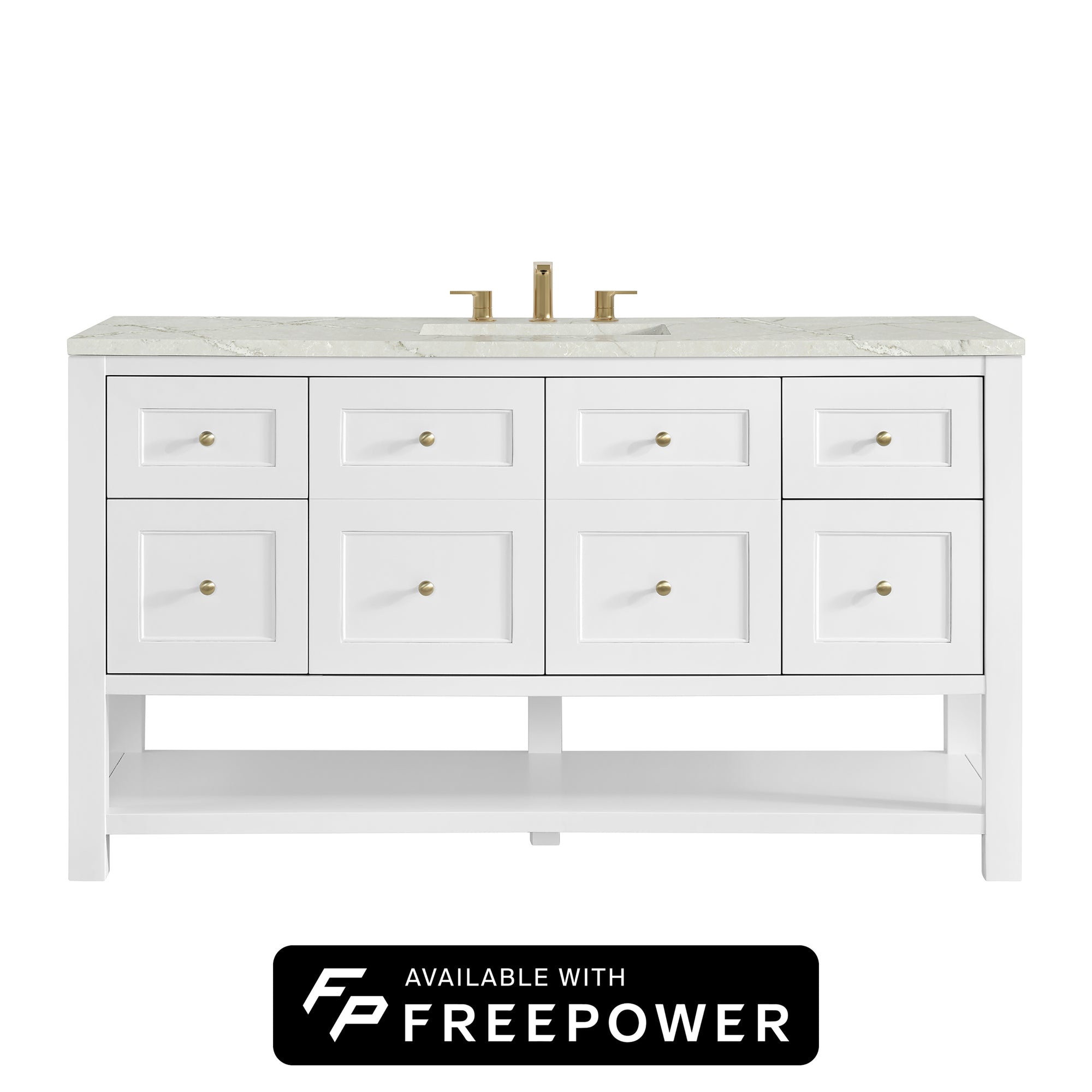 Breckenridge 60" Single Vanity, Bright White, w/ 3 CM Victorian Silver Silestone Top w/ FreePower Wireless Charger