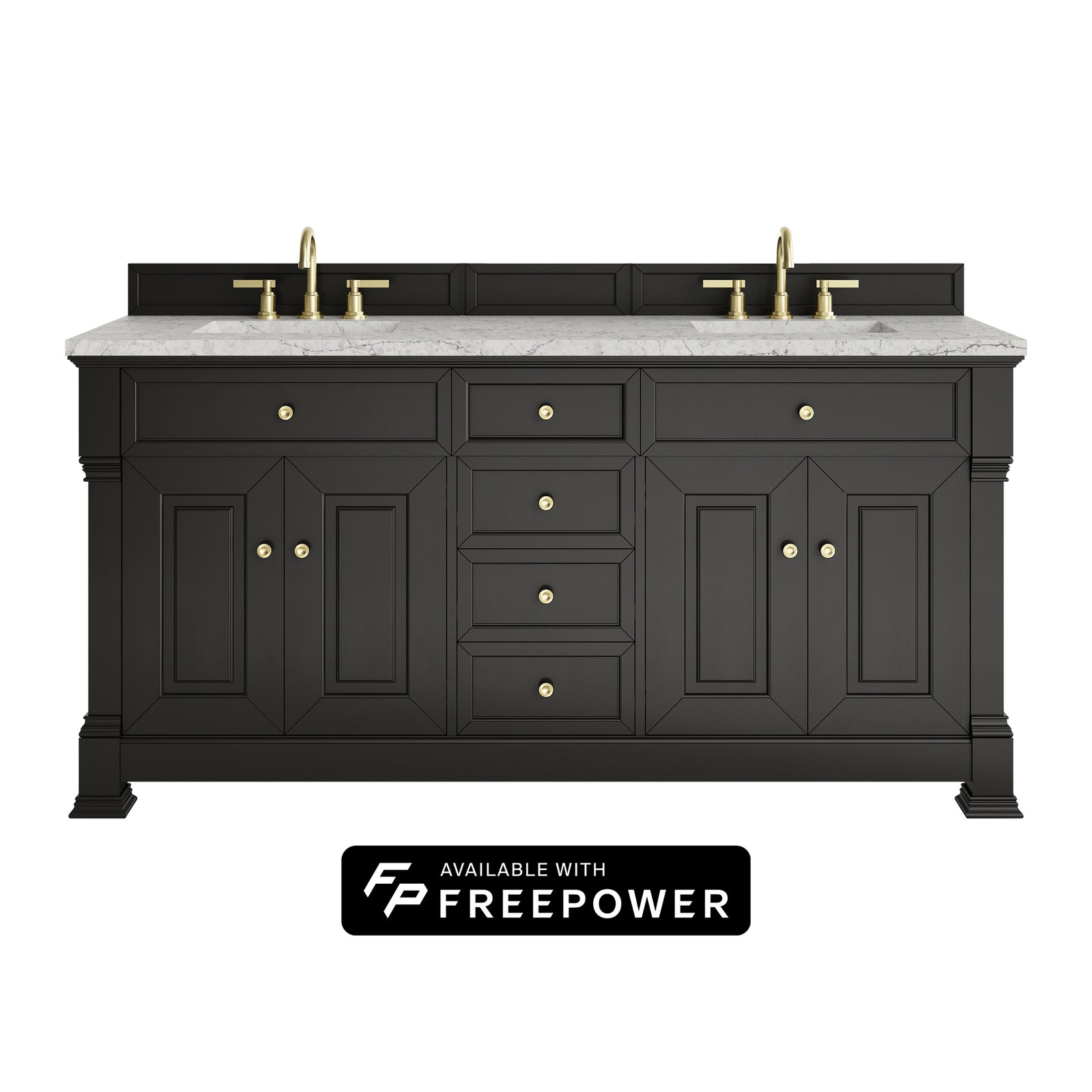 Brookfield 72" Double Vanity, Black Onyx w/ 3 CM Eternal Jasmine Pearl Silestone Top w/ FreePower Wireless Charger